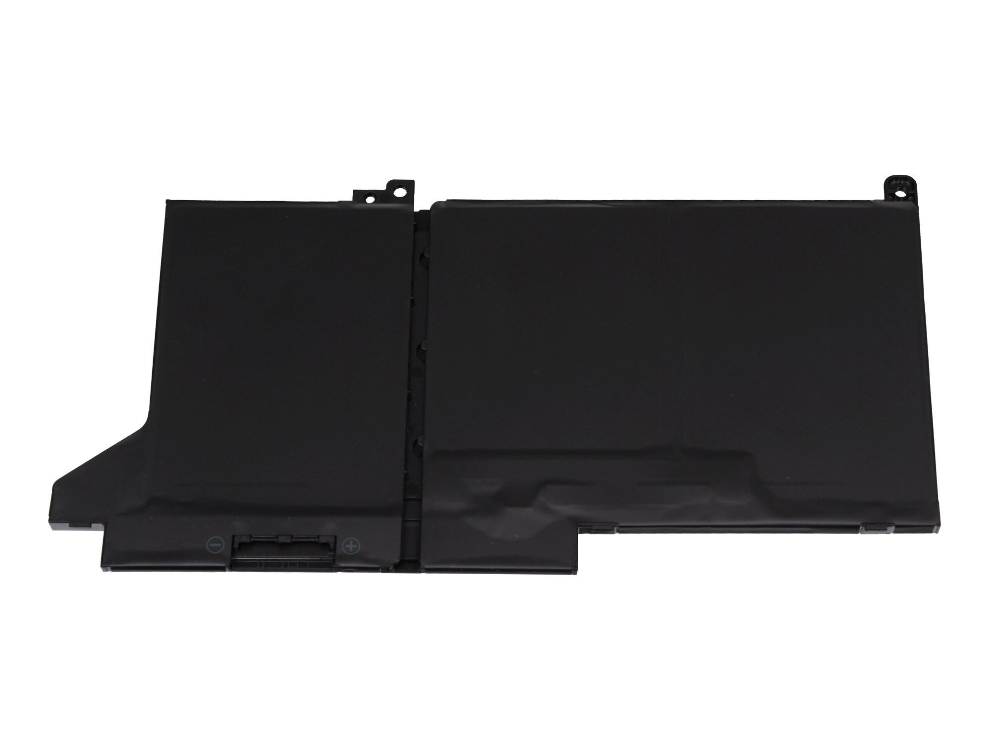 Schwarzer Laptop-Akku, geteiltes Design, Draufsicht.