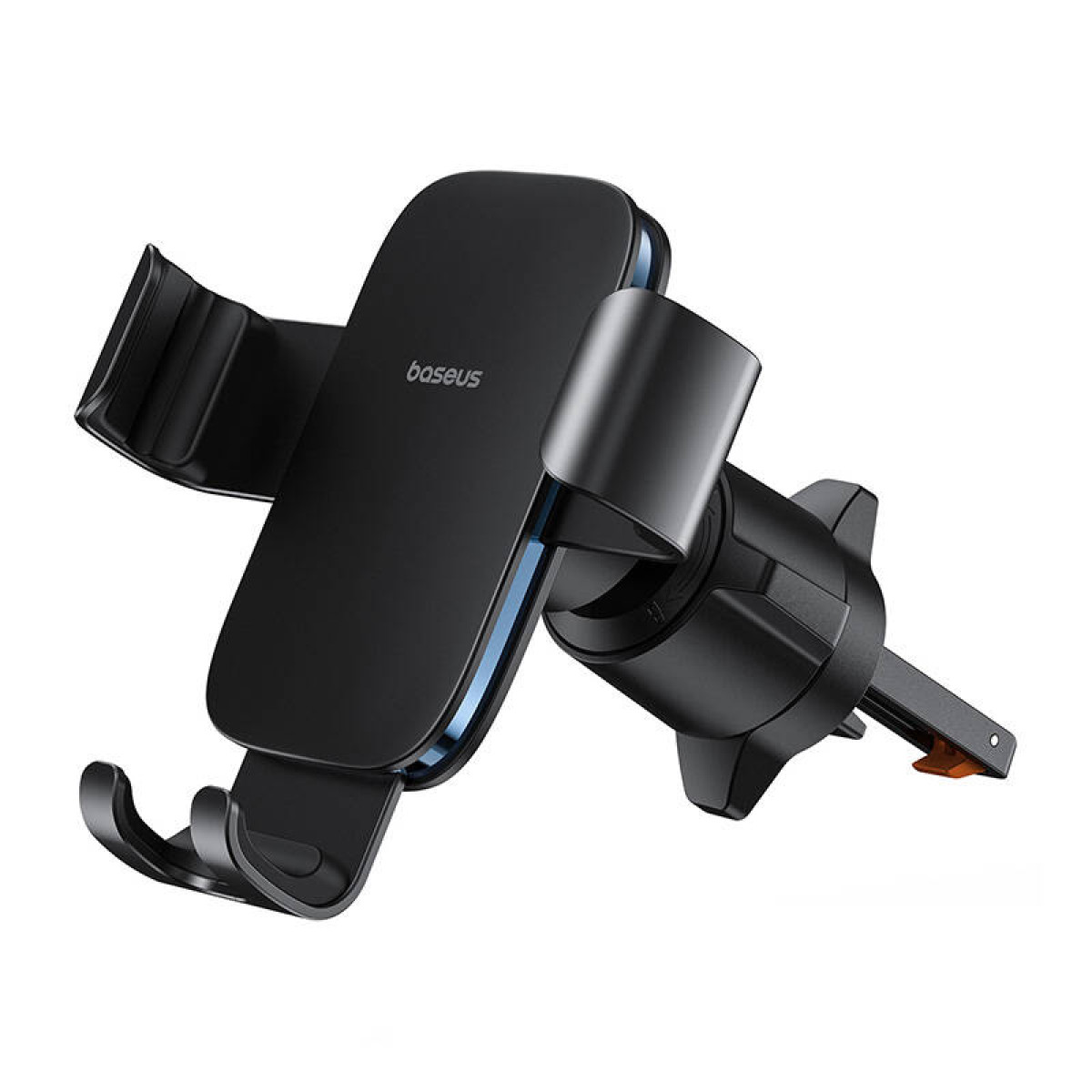 Zwarte telefoonhouder voor auto met Baseus-logo.