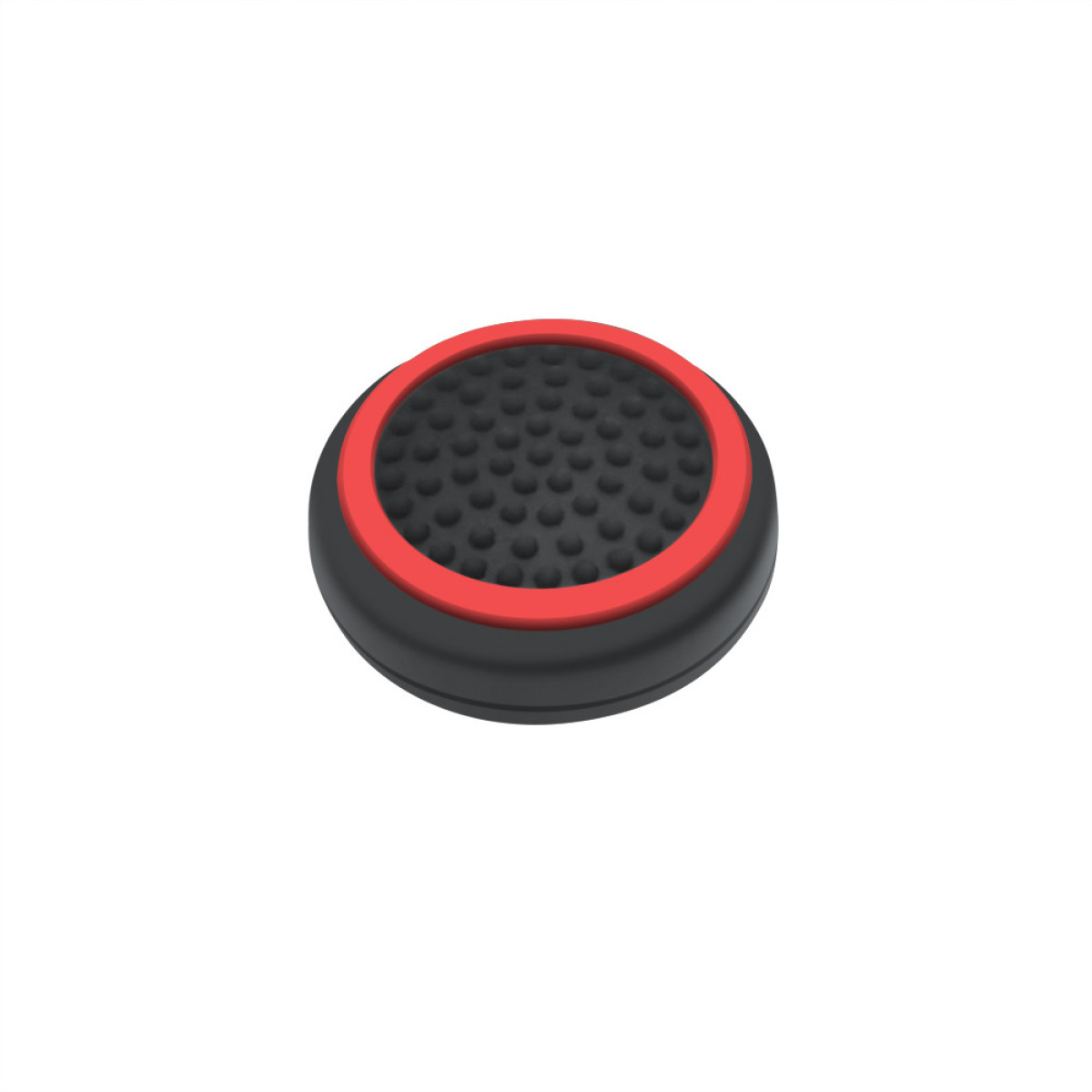 A black and red joystick cap for a gaming console, on a white background.