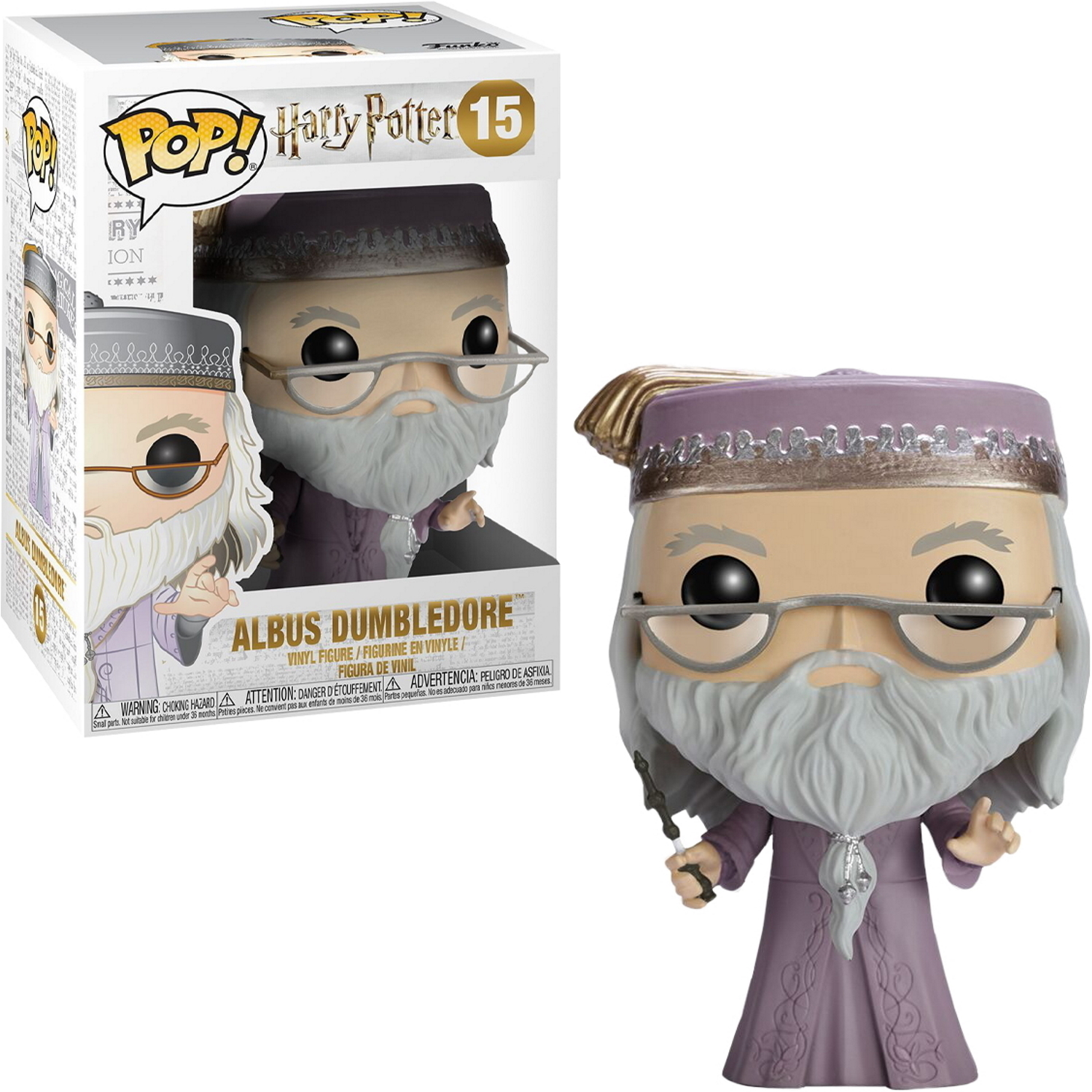 Figurka Albusa Dumbledore Funko Pop z pudełkiem.