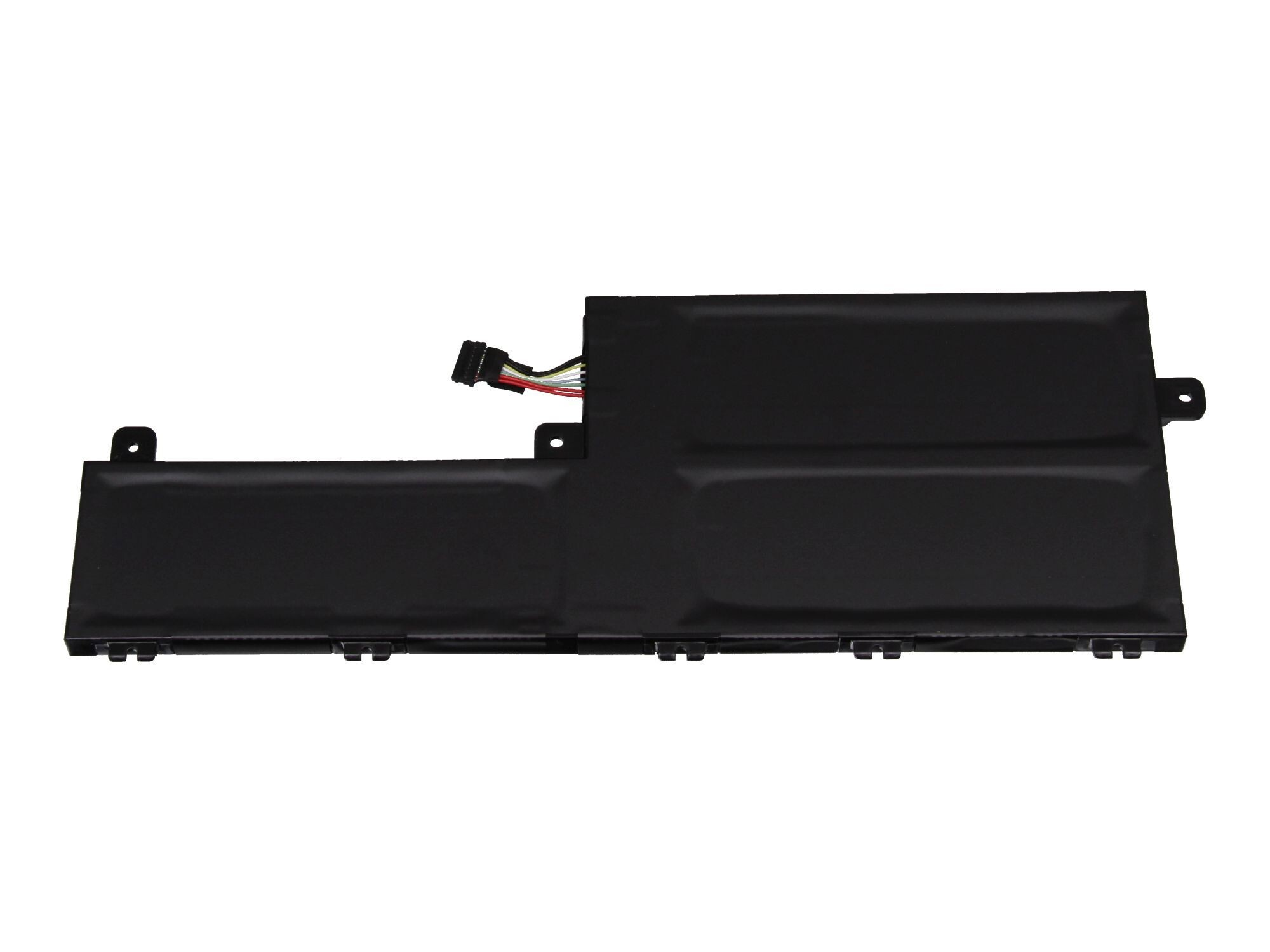 Schwarzer Laptop-Akku mit Stecker, isoliert auf weißem Hintergrund.