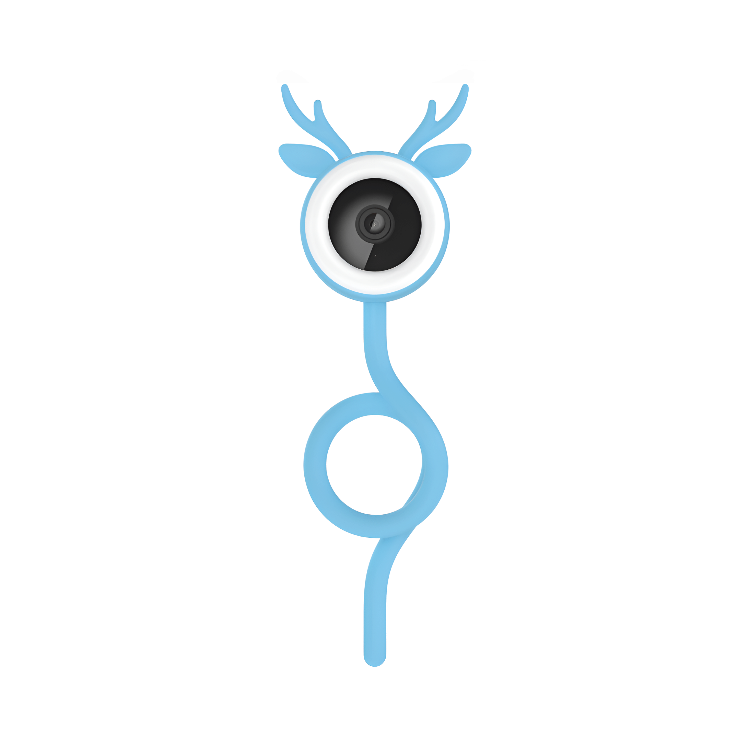 Blaue Babykamera mit Hirschkopf-Design.