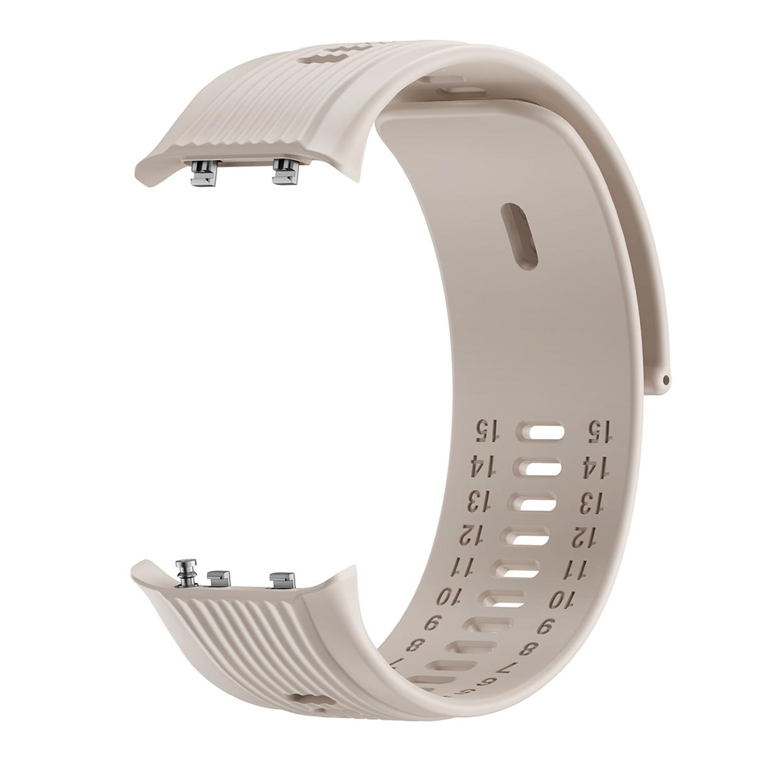Armband, beige, gebogene Form. Hat Zahlen und Löcher. Isoliert auf weißem Hintergrund.