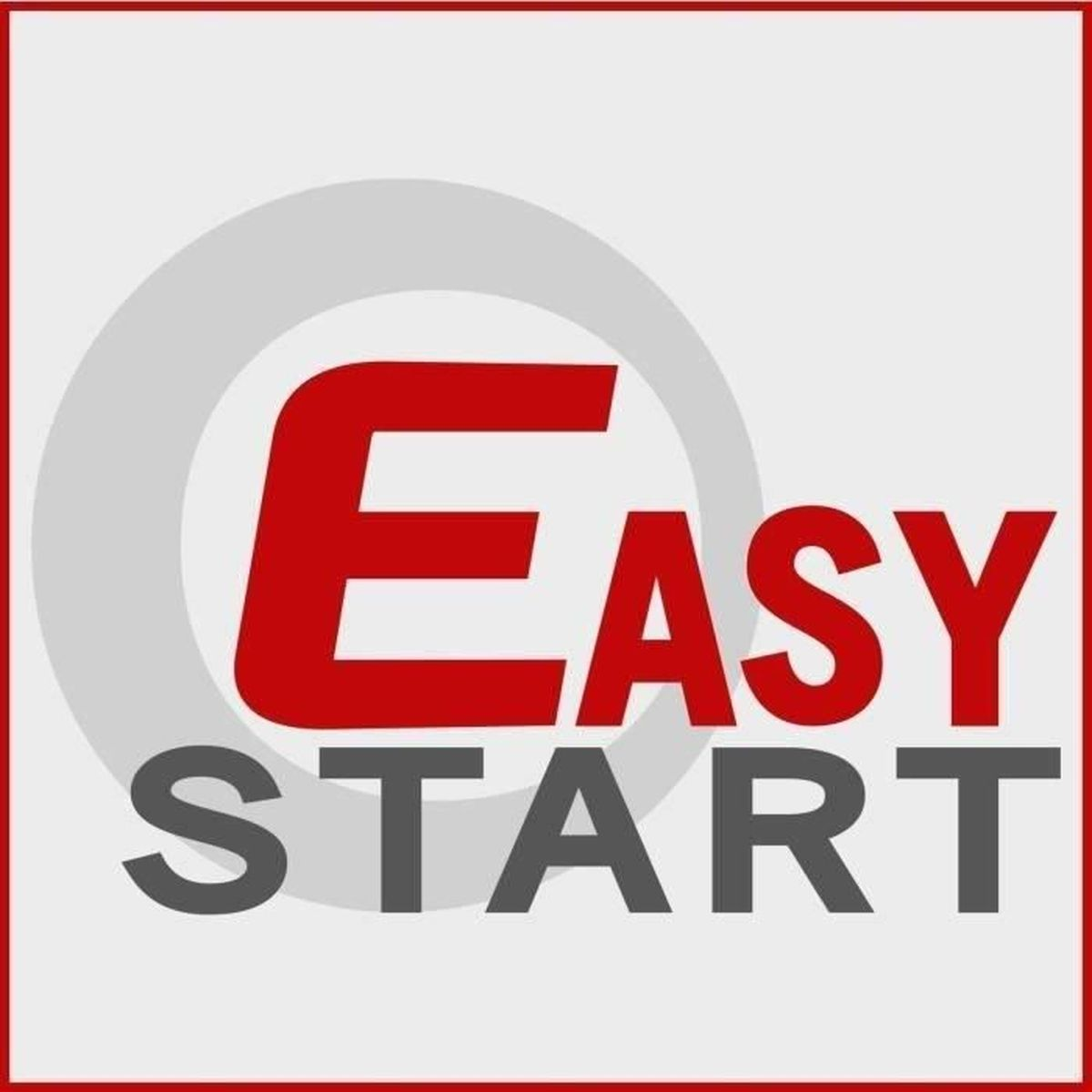 Easy Start logo met rode Easy tekst en grijze Start tekst. Een grijze cirkel erachter.