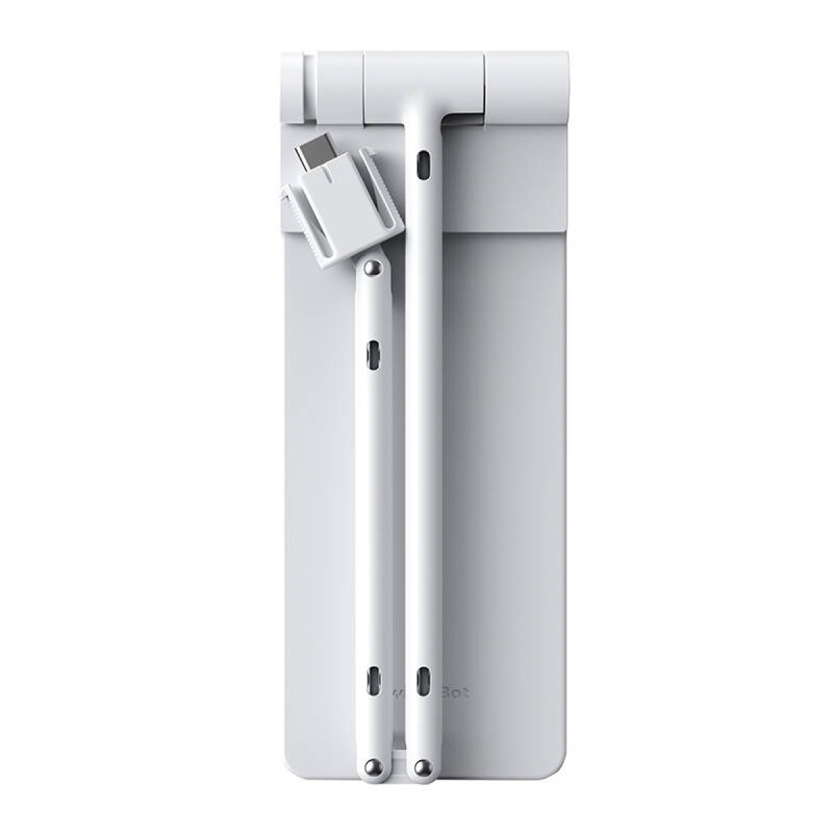 Dispositivo bianco piegato con porta USB-C e pennino attaccato al lato.
