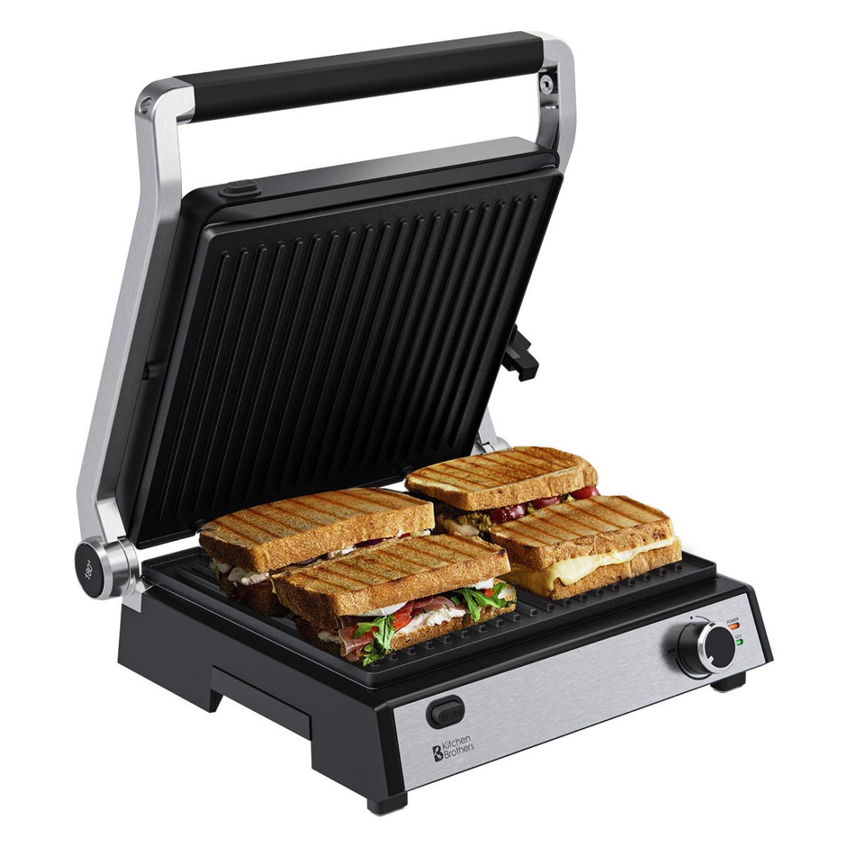 Contact Grill, Steak and Panini Grill, Electric Grill/Sandwich Toaster, Bread Machine, Stainless Steel Table Grill with Grill, Bread Baking Mould Non-Stick Coating (Grey