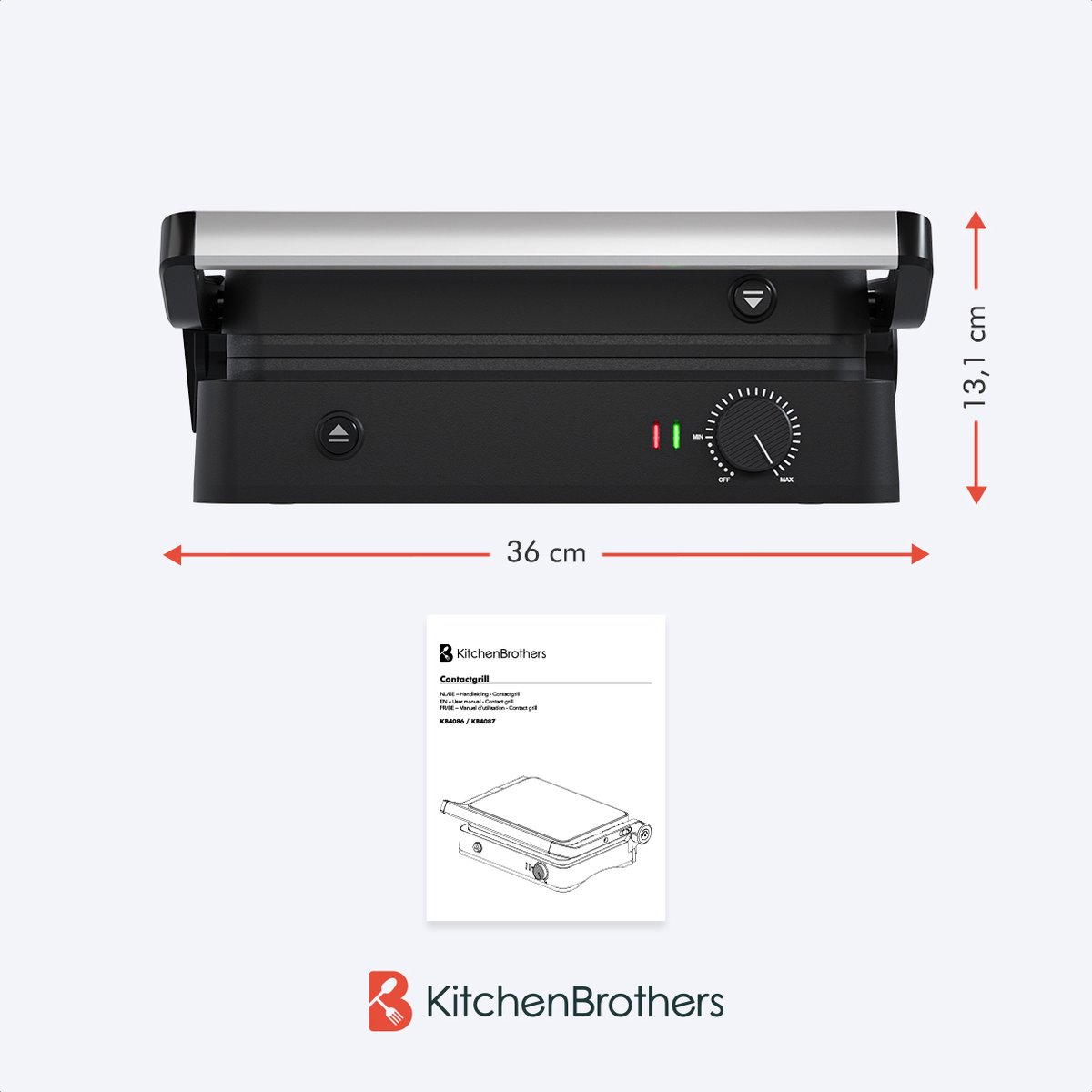 A black grill with dimensions and a diagram.