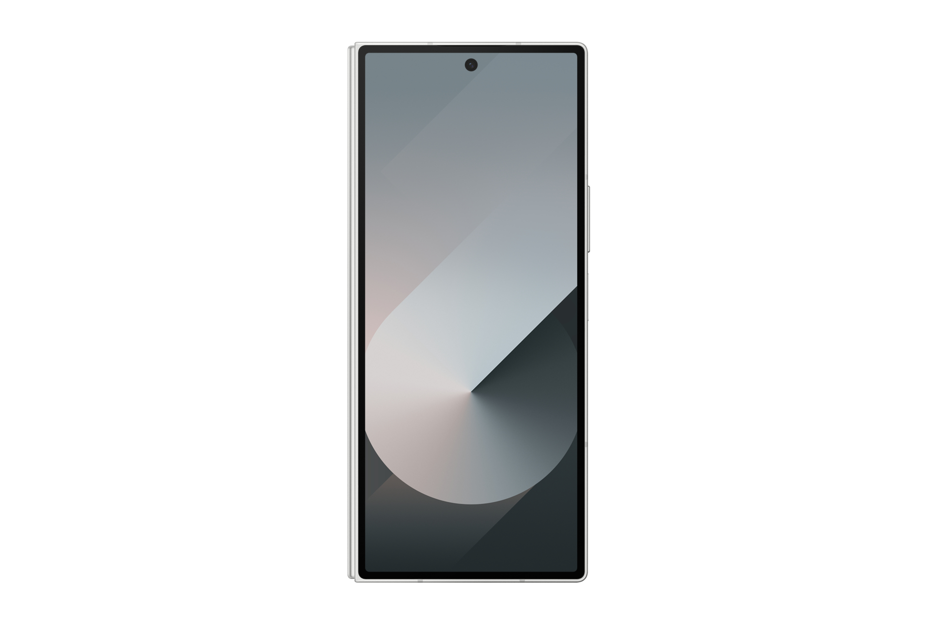 Un telefono cellulare con un design sfumato sullo schermo, cornice bianca. Lo sfondo è bianco.