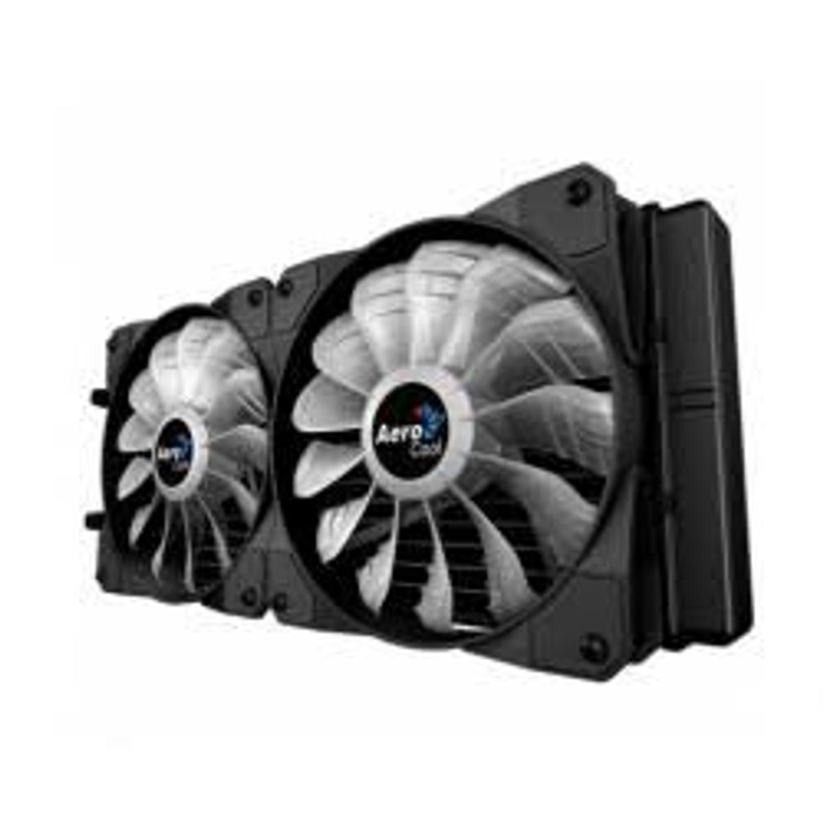 Due ventole per PC nere con pale argentate e il logo AeroCool su sfondo bianco.