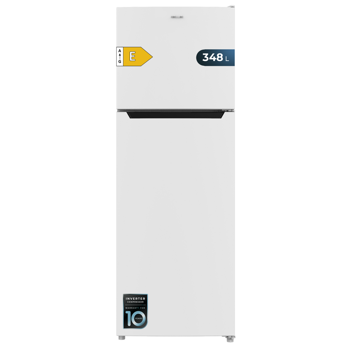 Un refrigerador blanco con una sección de congelador superior.