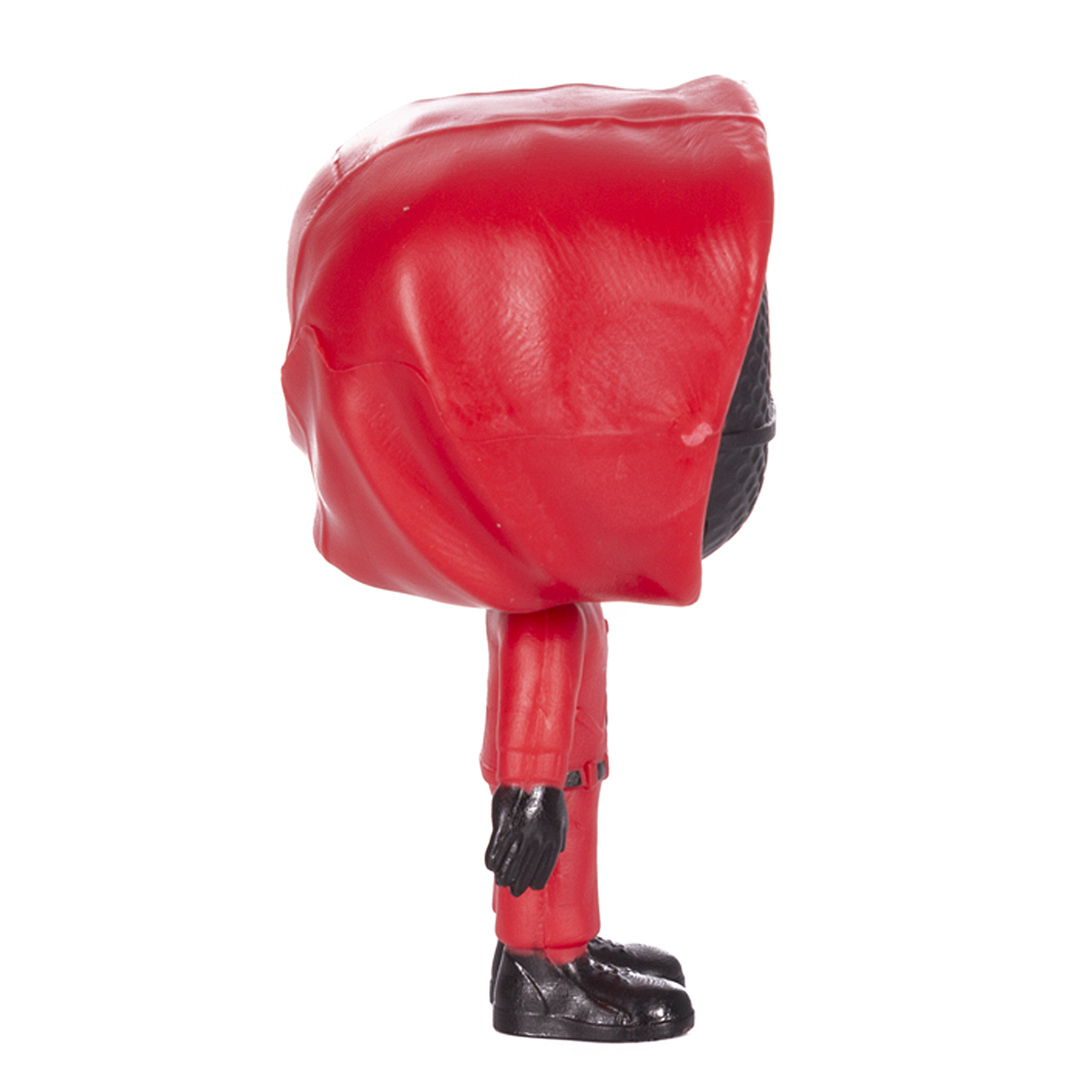 Una figurina vestita di rosso con una maschera.