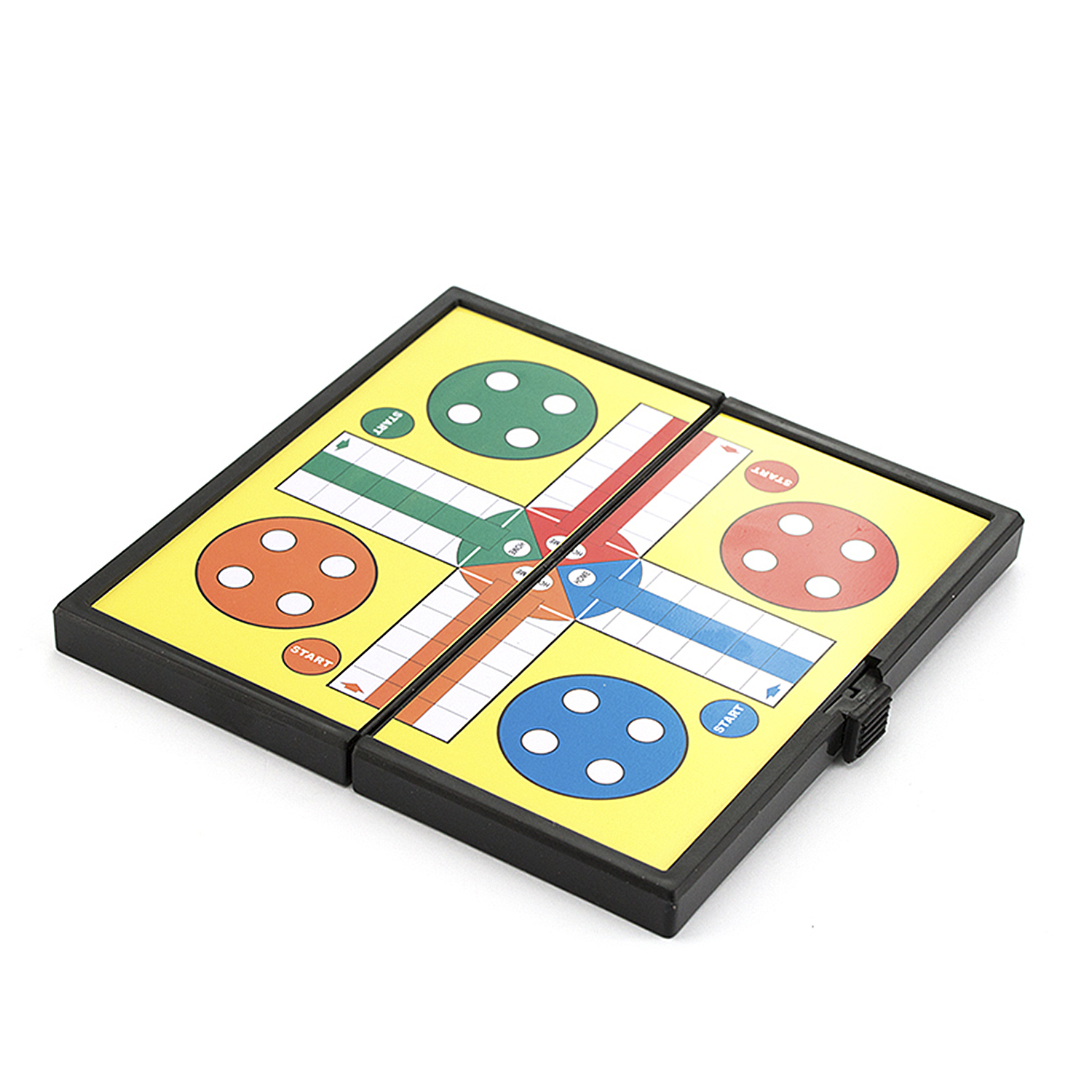 Ein Brettspiel mit farbigen Kreisen und Pfeilen.