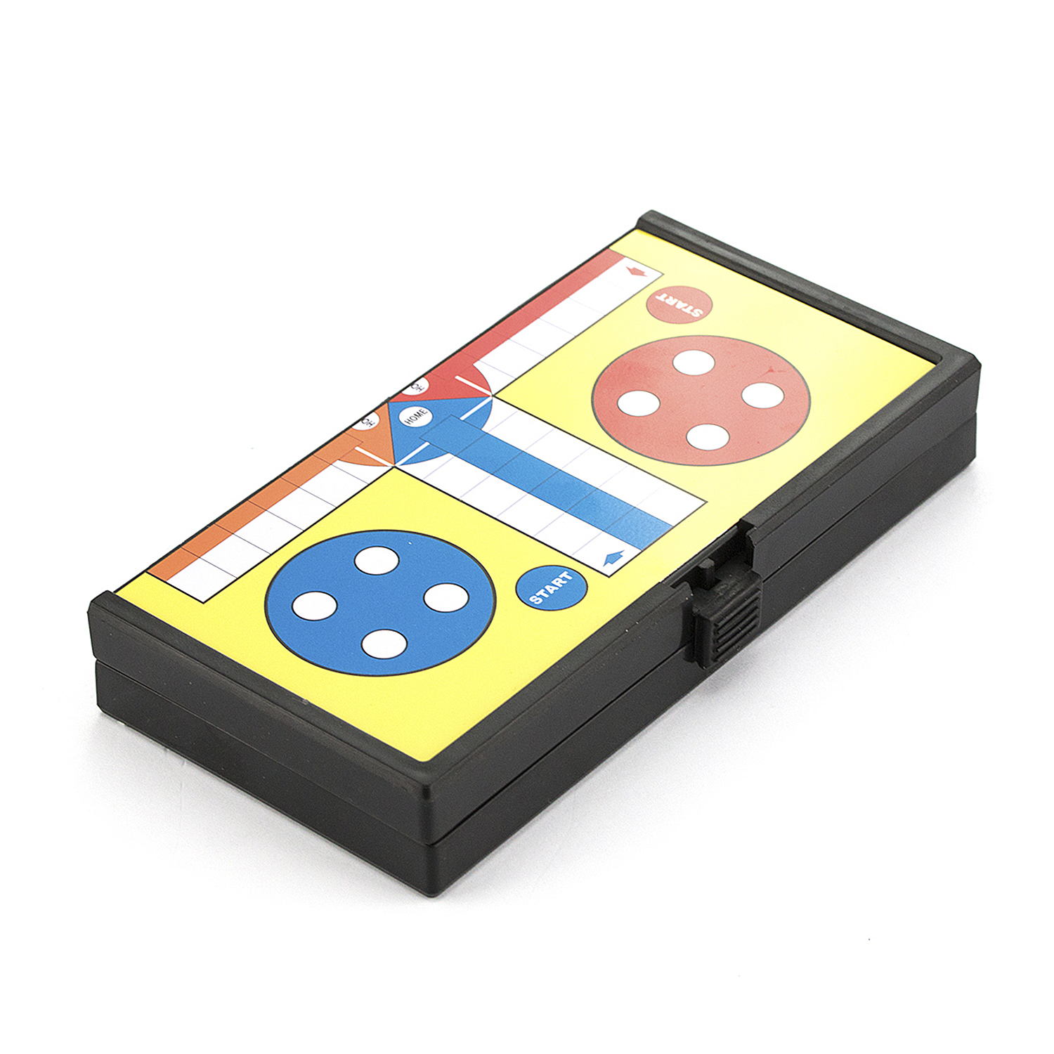Geschlossene Brettspielbox mit gelb-schwarzem Design.