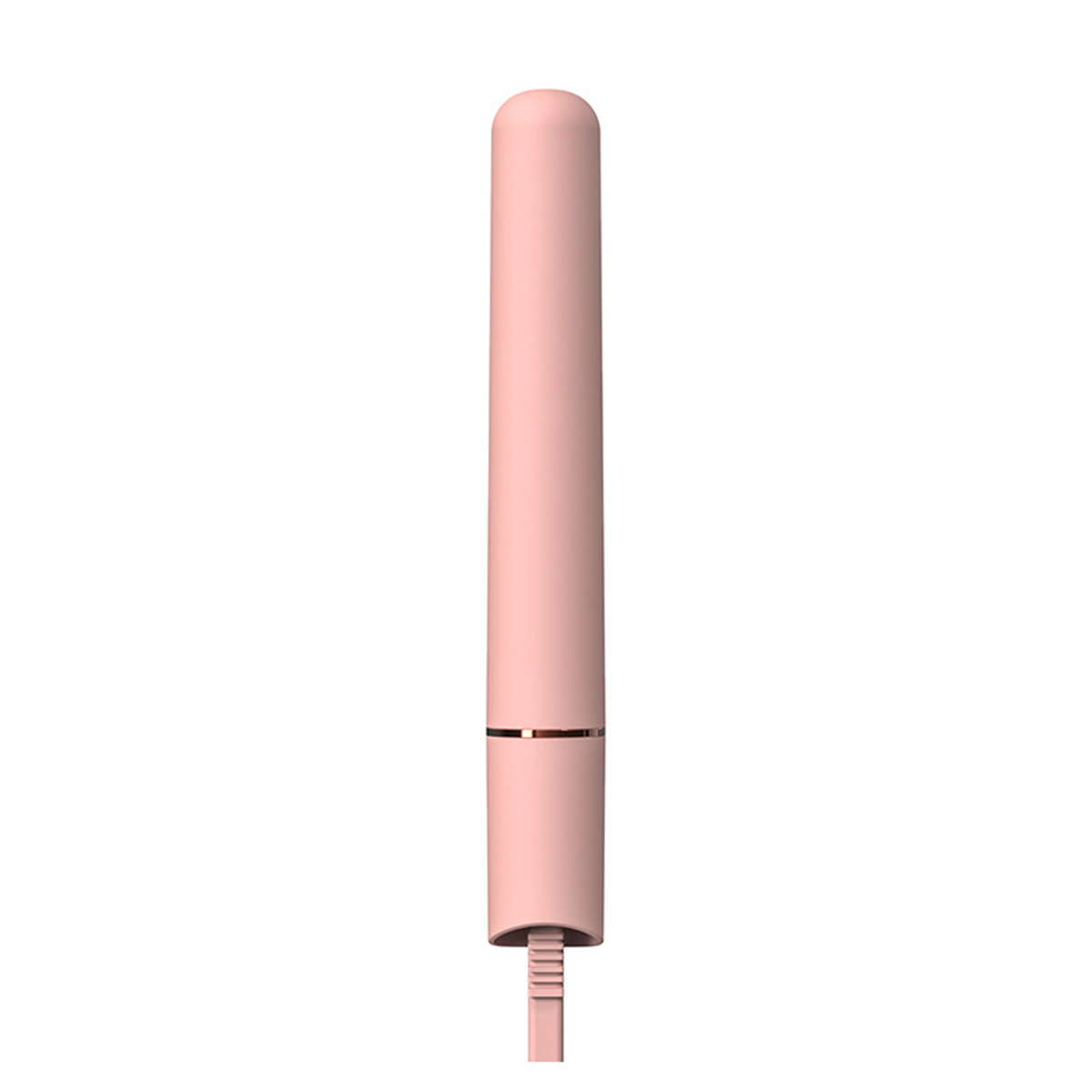 Rosa Vibrator. Zylindrische Form, glatte Oberfläche, mit Kabel am Sockel.