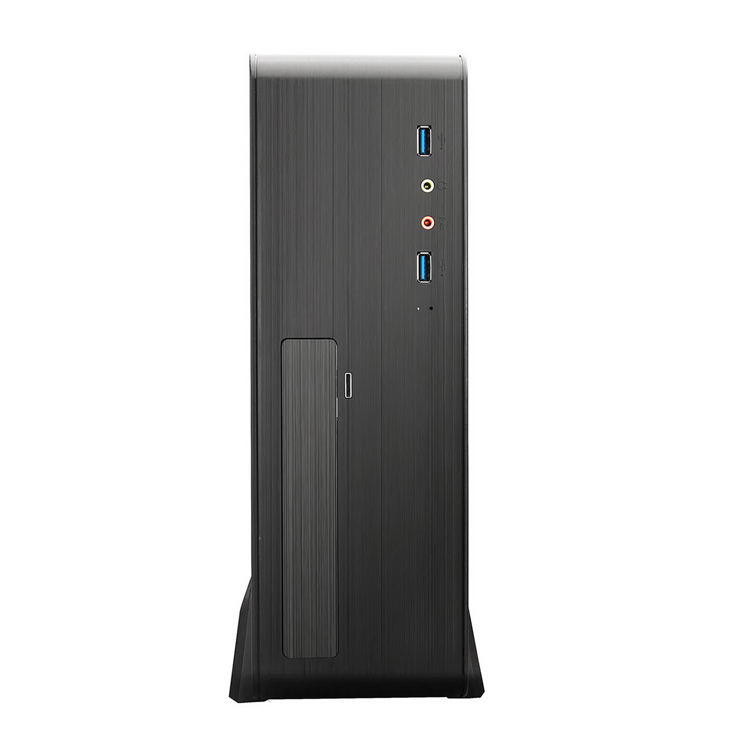 Case nero per computer con porte laterali, in posizione verticale.