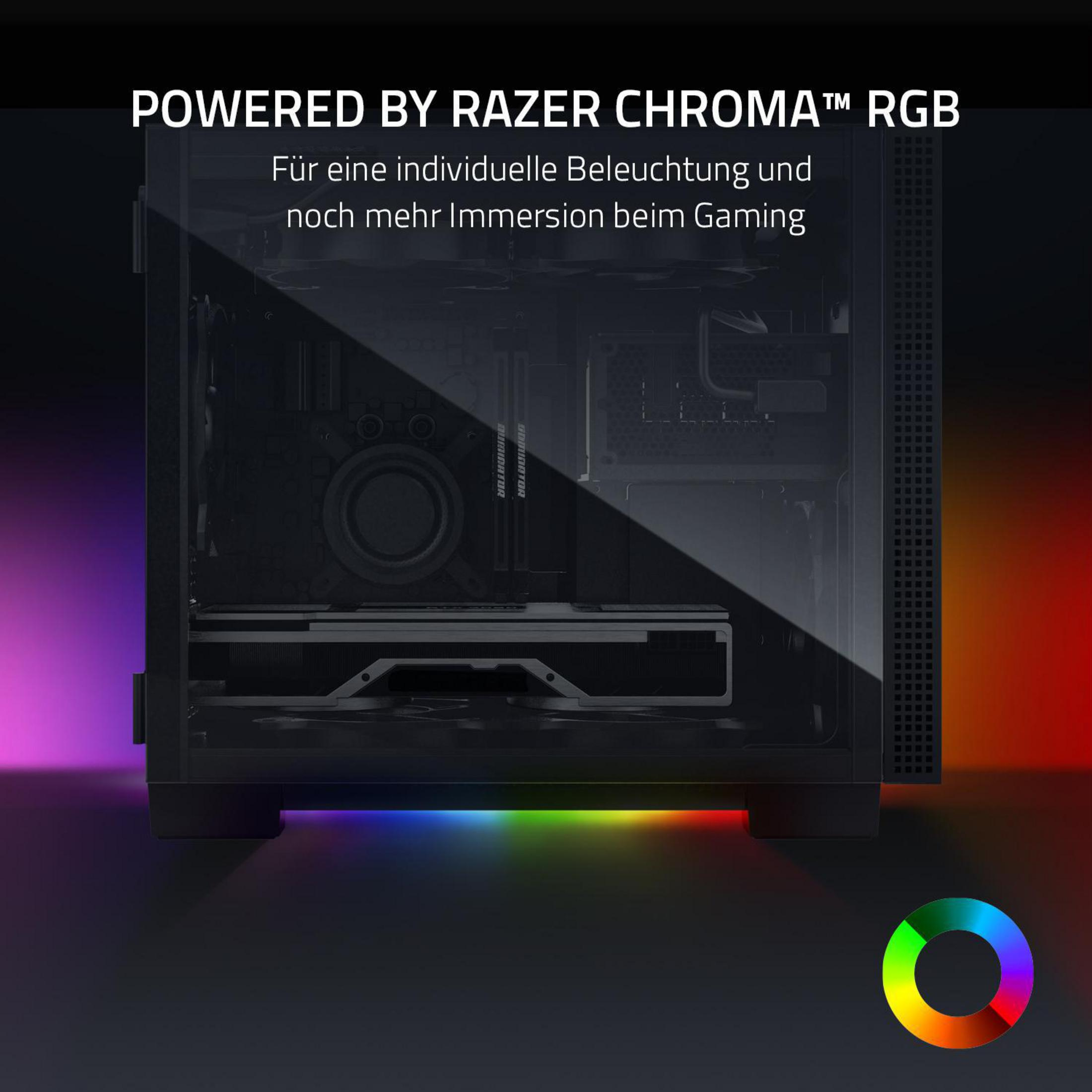 Obudowa komputera z Razer Chroma RGB. Wielokolorowe światło na dole.