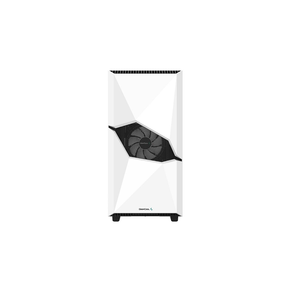 Case PC bianco con ventola e dettagli neri. Logo DeepCool in basso.