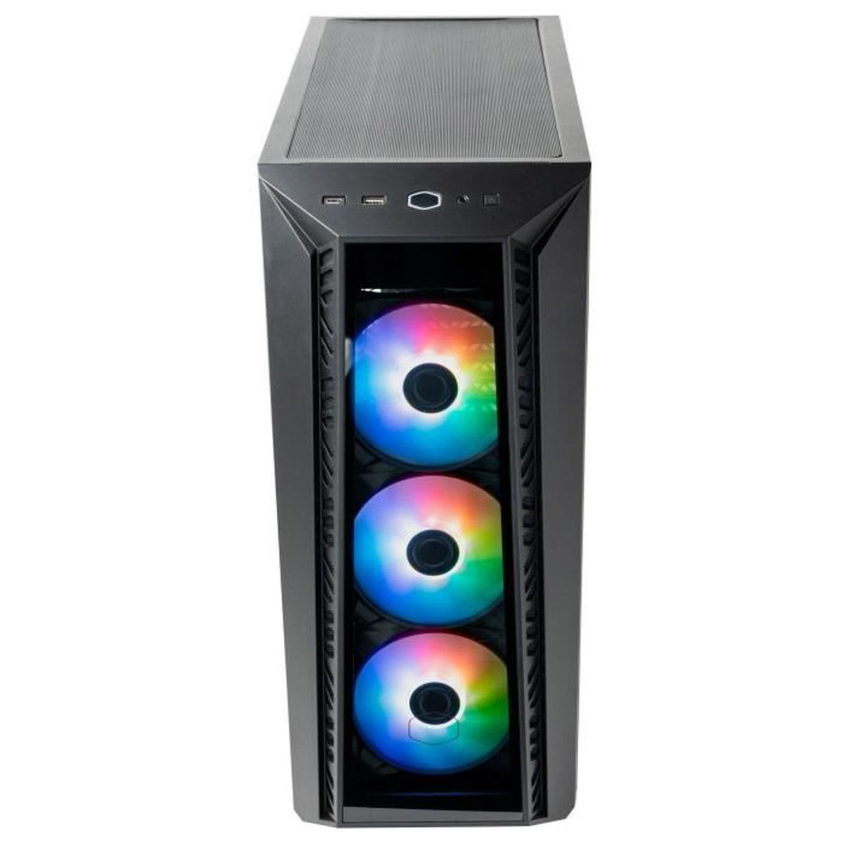 Case PC nero con tre ventole RGB nel pannello frontale.