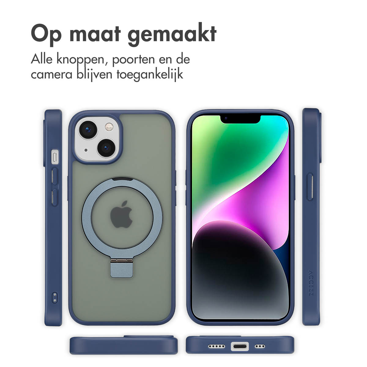 Verschillende telefoonhoesjes ontwerpen, inclusief de telefoon. Toont knoppen, poorten en camera-toegang.