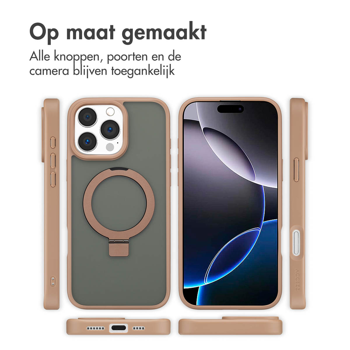 ACCEZZ Ring Stand Backcover met MagSafe - Geschikt voor Apple iPhone 16 Pro Max - Telefoonhoesje voor Apple iPhone 16 Pro Max Bruin