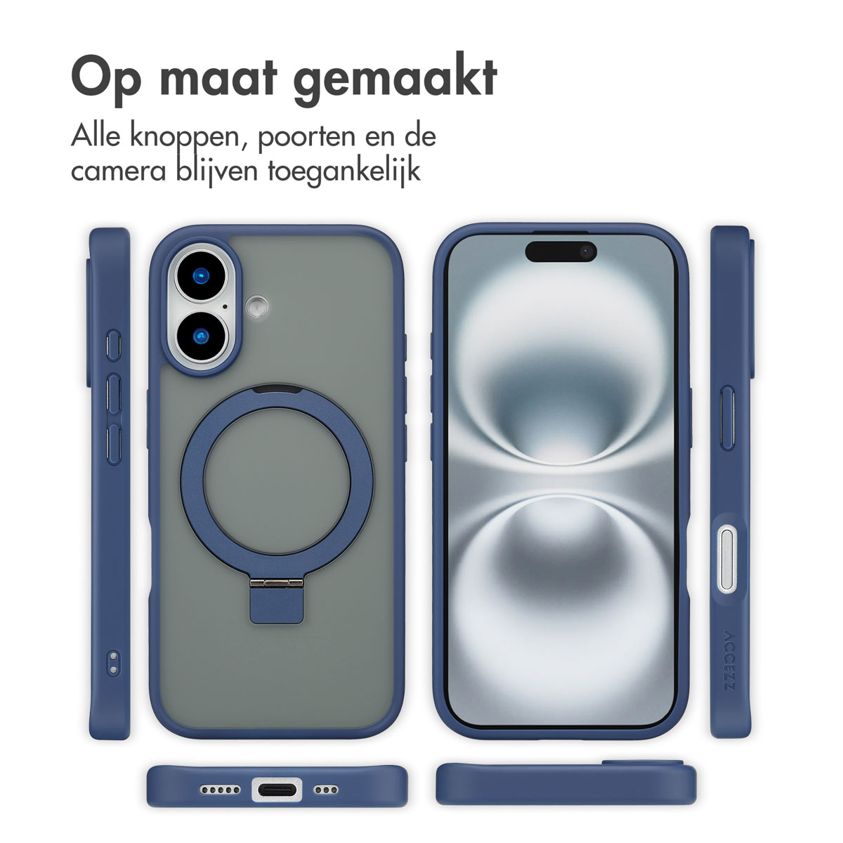 ACCEZZ Ring Stand Backcover met MagSafe - Geschikt voor Apple iPhone 16 - Telefoonhoesje voor Apple iPhone 16 Blauw