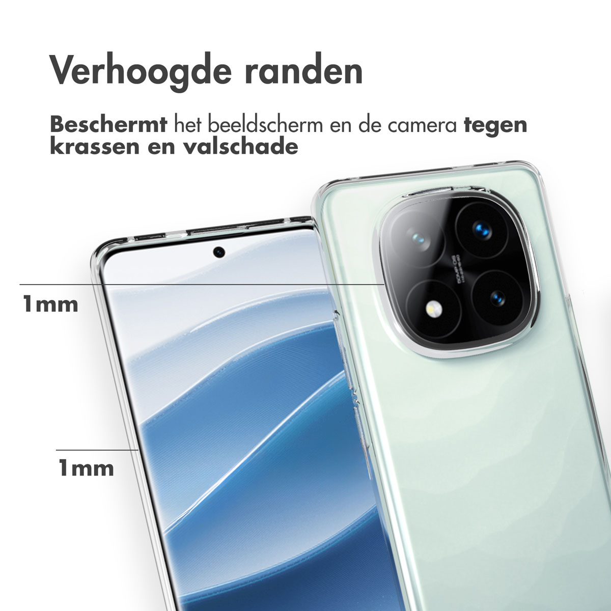Une coque de téléphone avec un dos transparent. L'écran et l'appareil photo sont protégés.