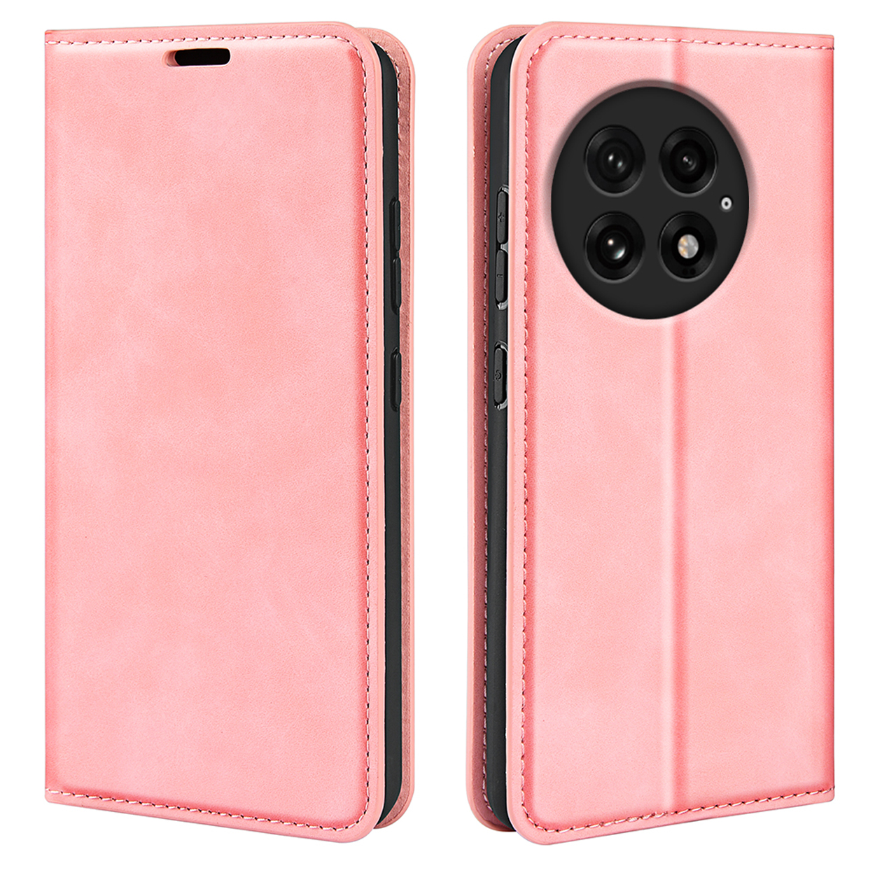 Roze telefoonhoesje met een zwart camera-gedeelte. De telefoon is zichtbaar.