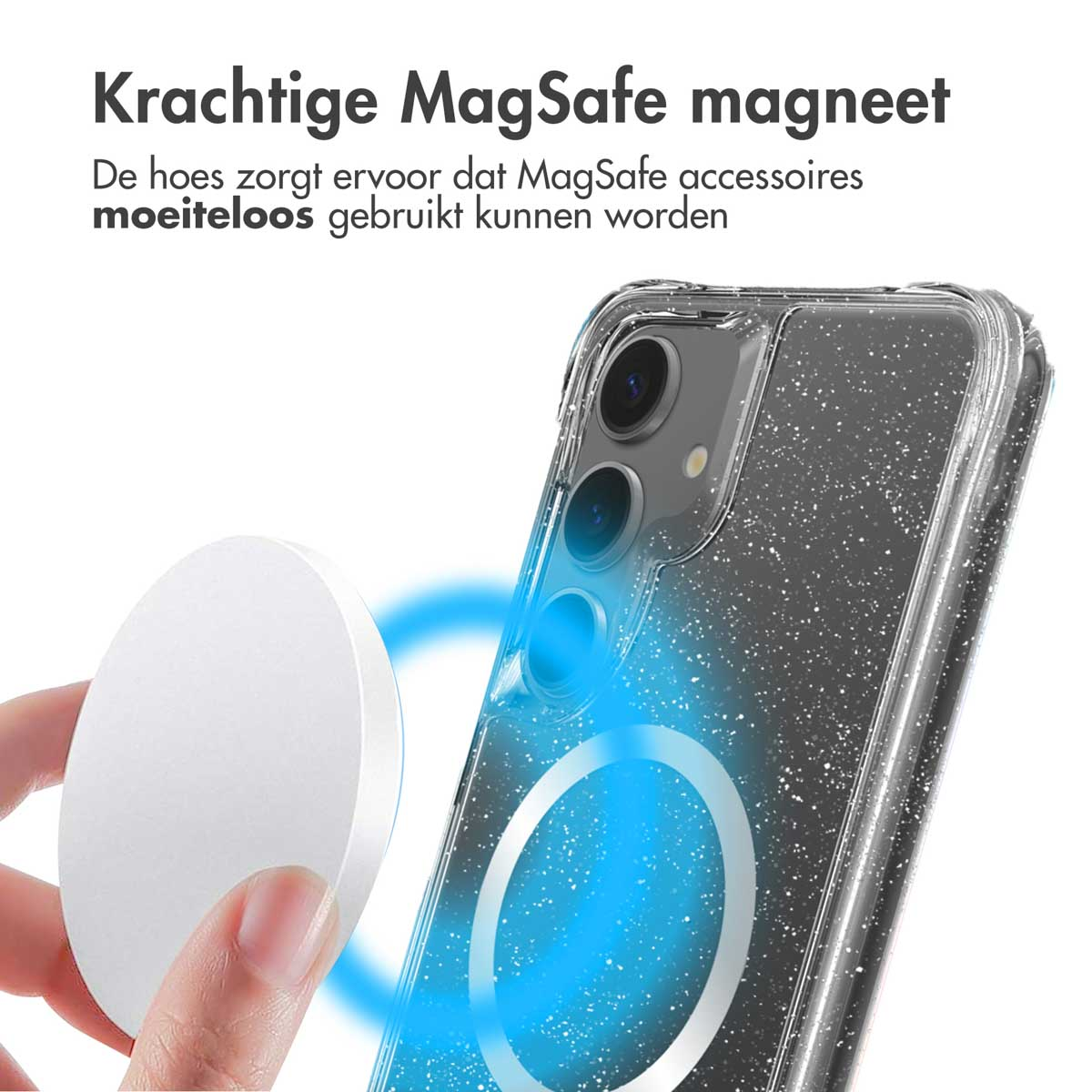 IMOSHION Glitter Backcover met MagSafe 2.0 - Geschikt voor Samsung Galaxy S25 - Telefoonhoesje voor Samsung Samsung Galaxy S25 Zilver