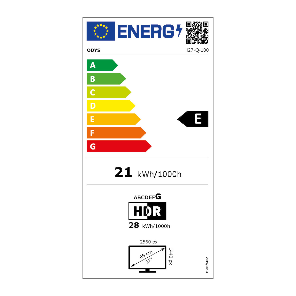 Energielabel für einen Monitor. Zeigt Energieverbrauch und Effizienz.