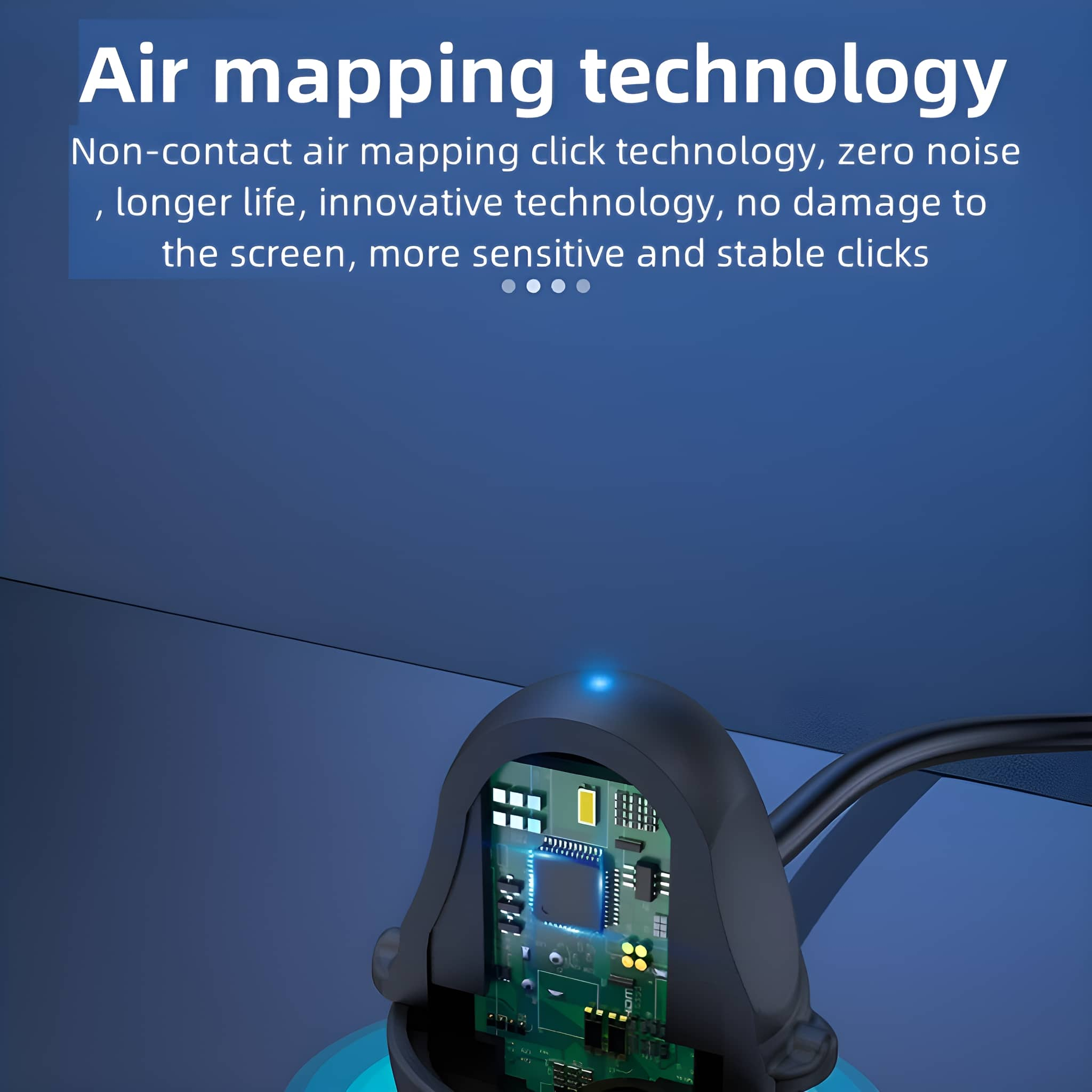 Nahaufnahme eines Geräts mit einer Platine. Text: Air Mapping Technologie, kein Rauschen.