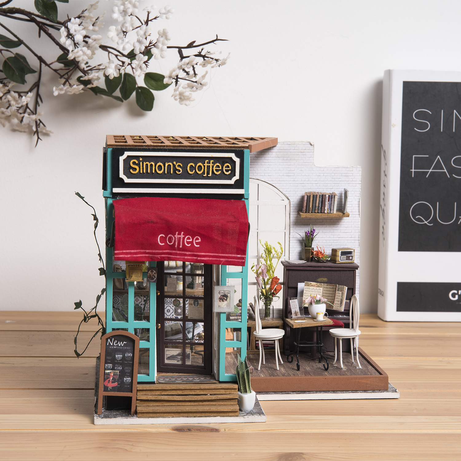 ROBOTIME DG109 Simon'ın Kahve Dükkanı DIY Minyatür Maket Model 3D Detaylı Dekoratif Hobi Seti 3D Tiny House