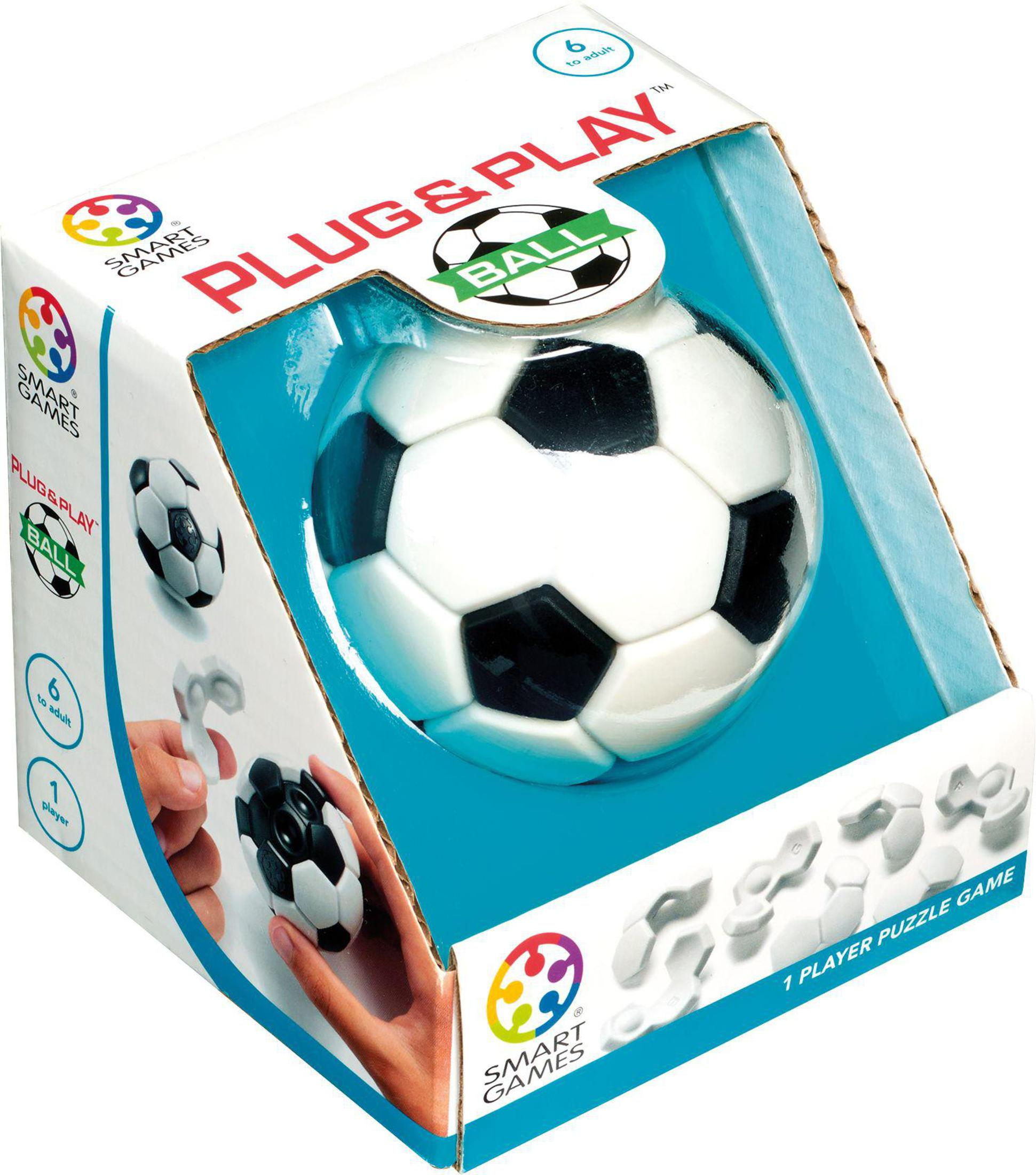 Gioco di puzzle a palla da calcio in scatola. Il puzzle è una palla, con pezzi che si incastrano.