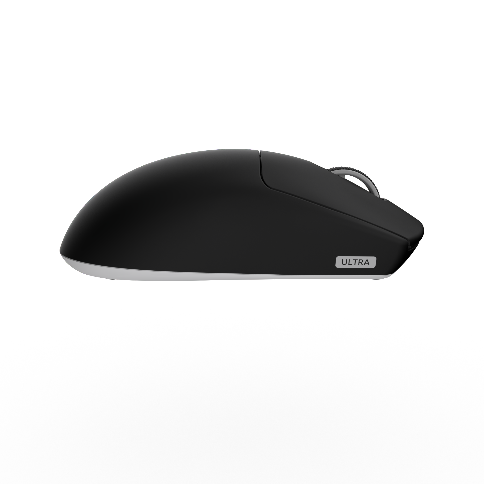 Czarna mysz komputerowa z białą podstawą i słowem "ULTRA" z boku.