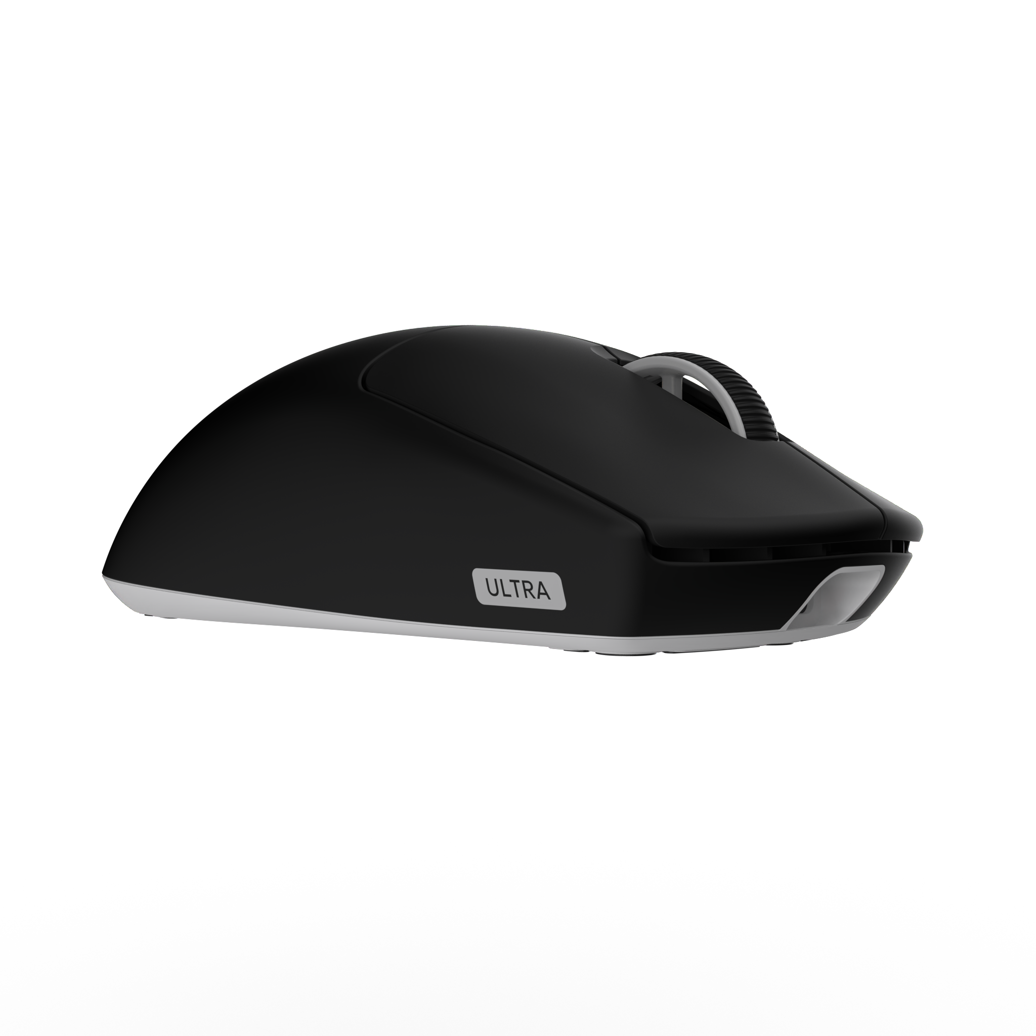 Czarna mysz komputerowa. Mysz ma kółko przewijania i słowo 'ULTRA'.