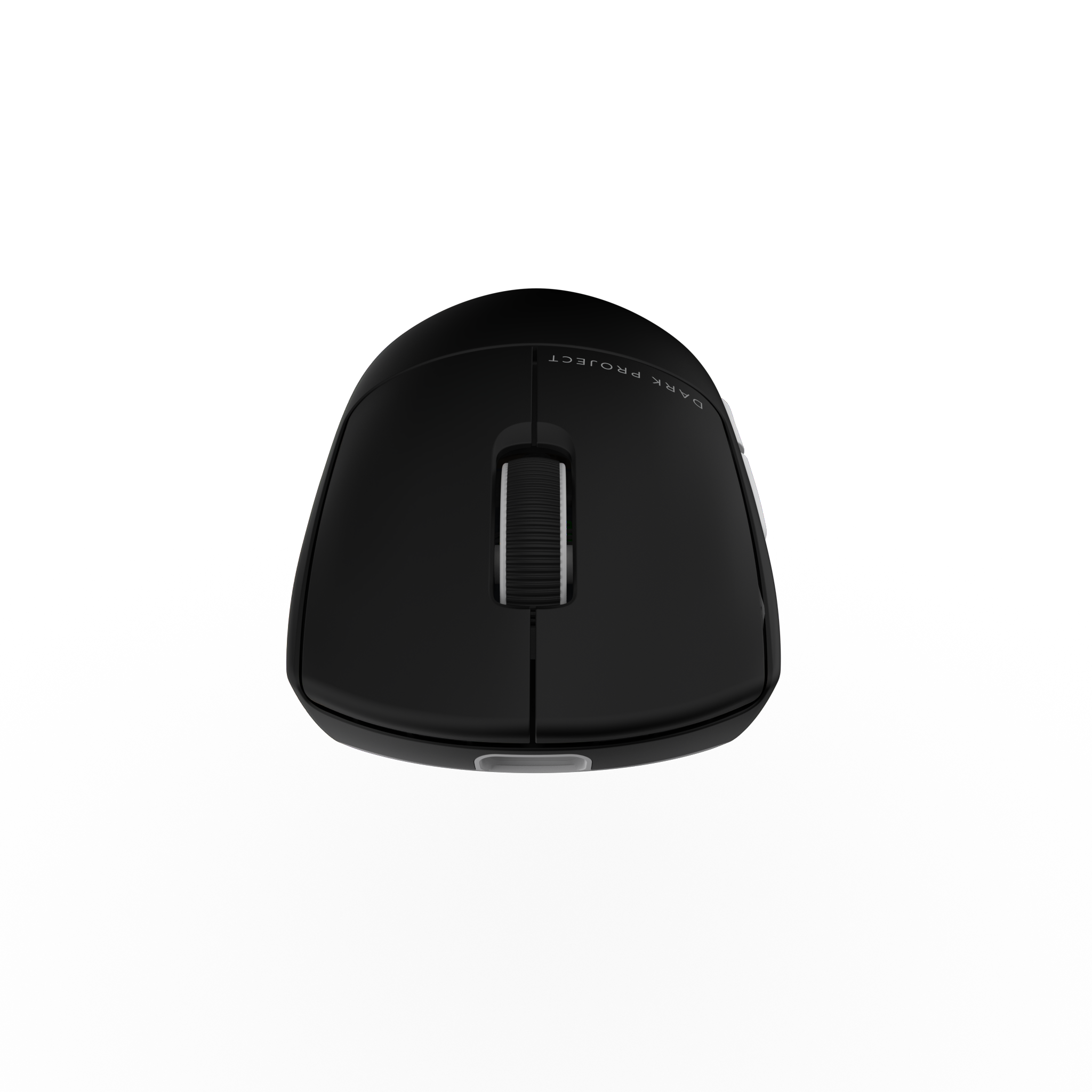 Czarna mysz bezprzewodowa z kółkiem przewijania, widok z góry na czarnym tle.