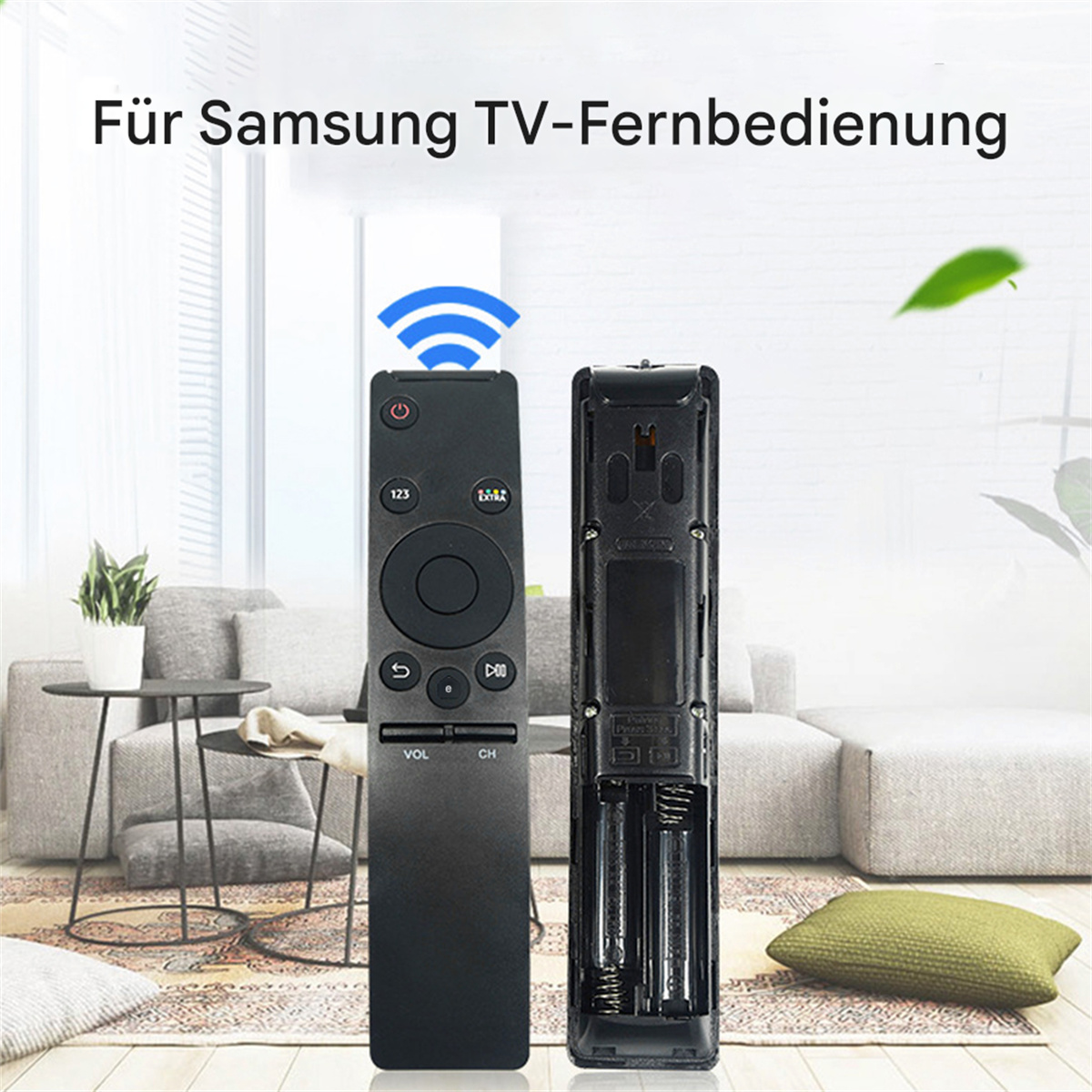Zwei schwarze Fernbedienungen mit WLAN-Symbol, auf hellem Hintergrund.