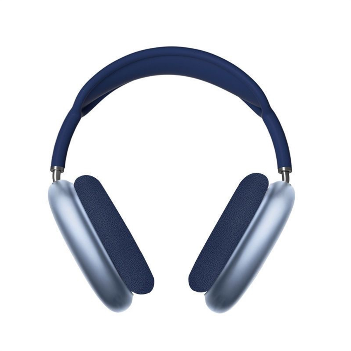 Blaue und silberne Over-Ear-Kopfhörer auf weißem Untergrund.