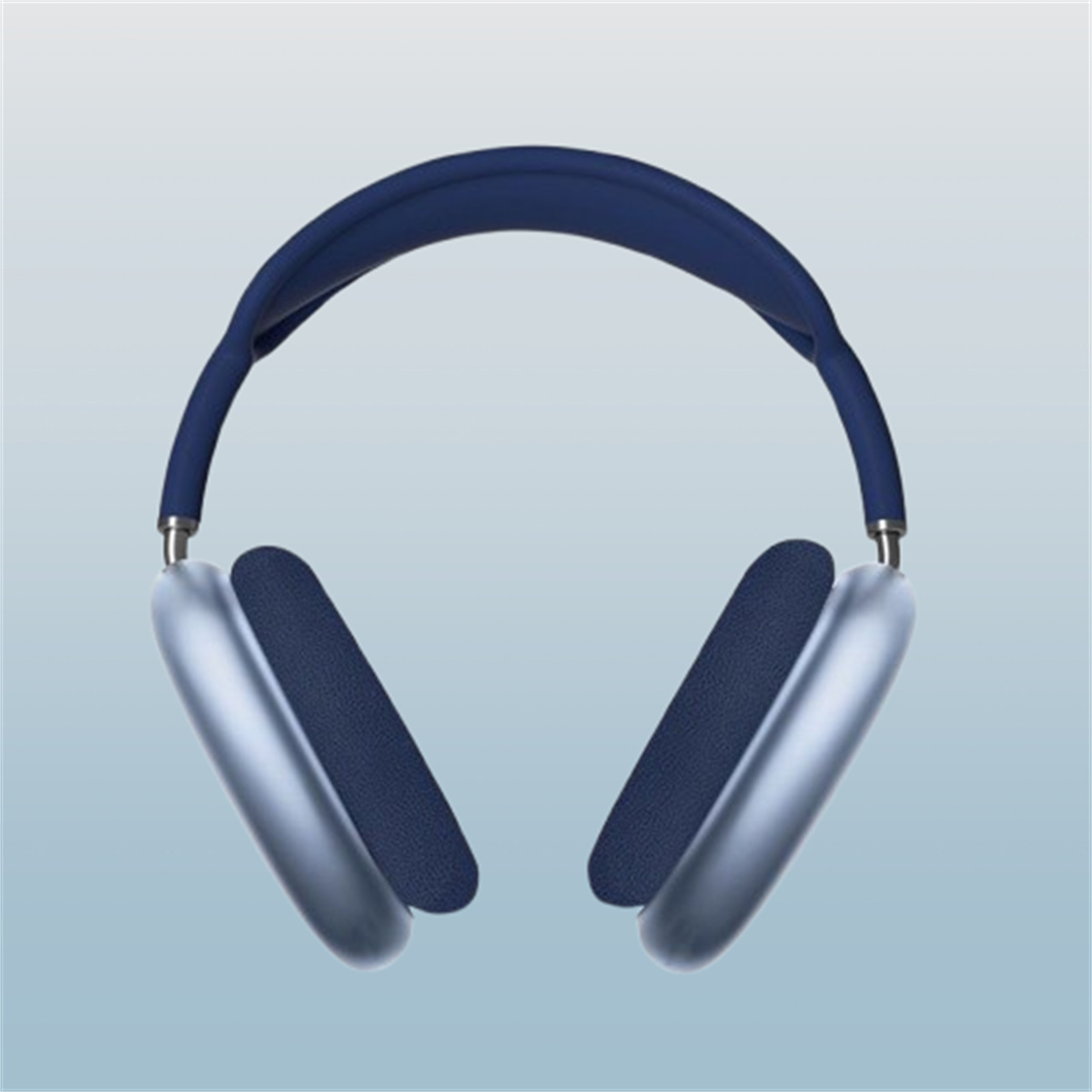 Blaue Apple AirPods Max Kopfhörer auf blauem Hintergrund.