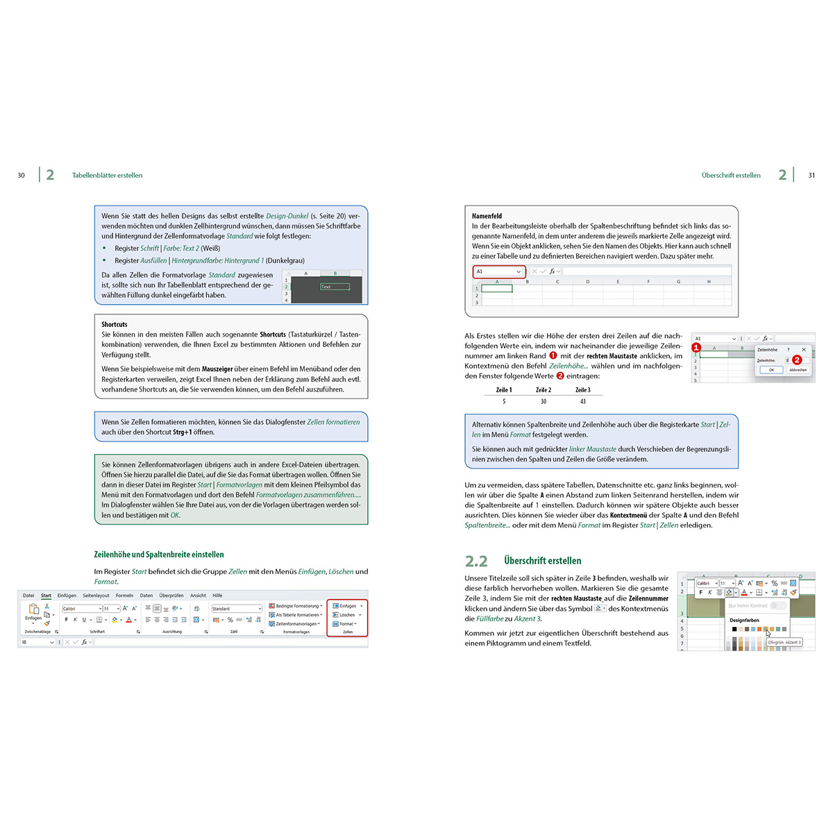 Offenes Buch mit einem Seitenlayout in einem Desktop-Publishing-Programm. Text und UI-Elemente sind sichtbar.