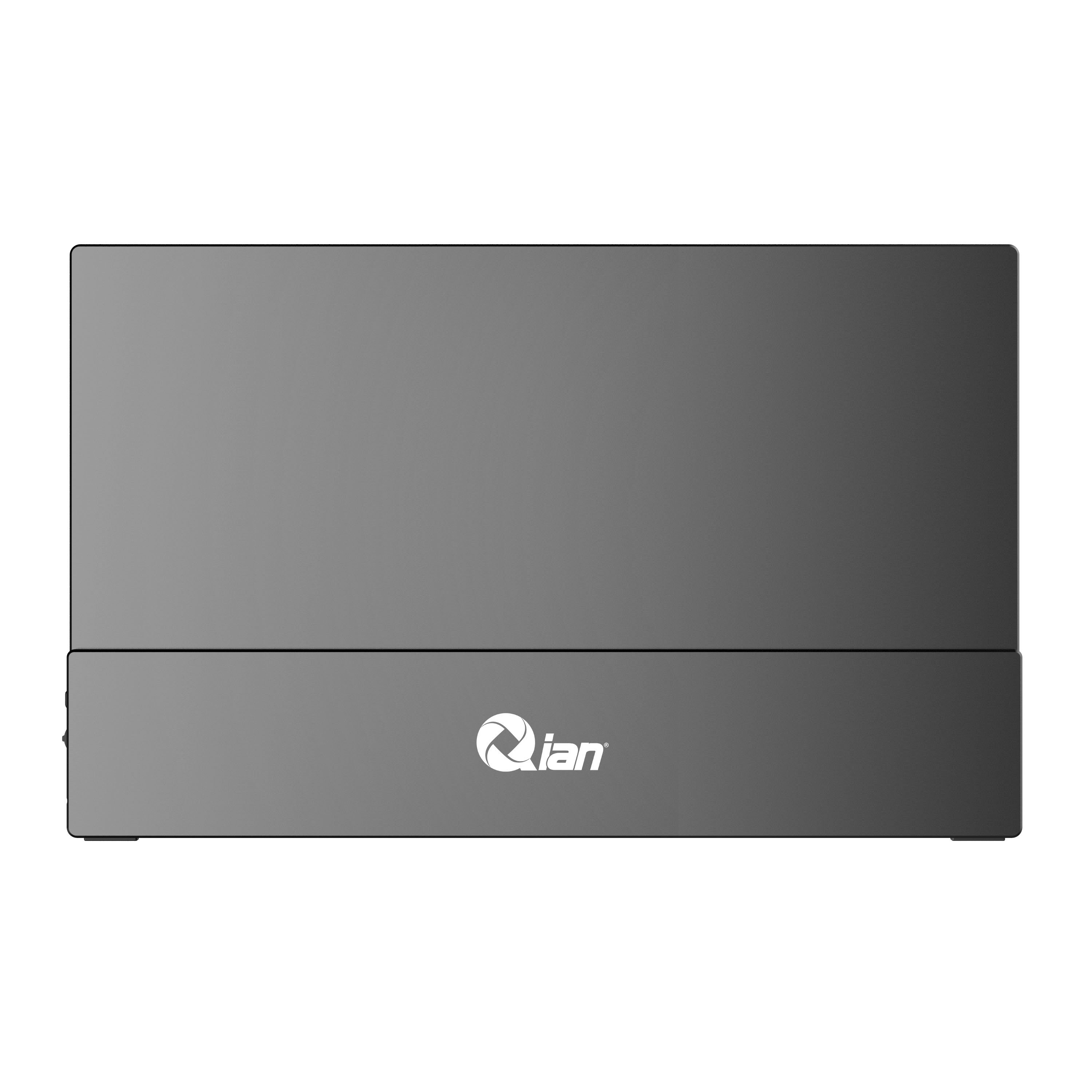 Un dispositivo gris con el logotipo "Qian". Tiene forma rectangular sólida con una pequeña base elevada.