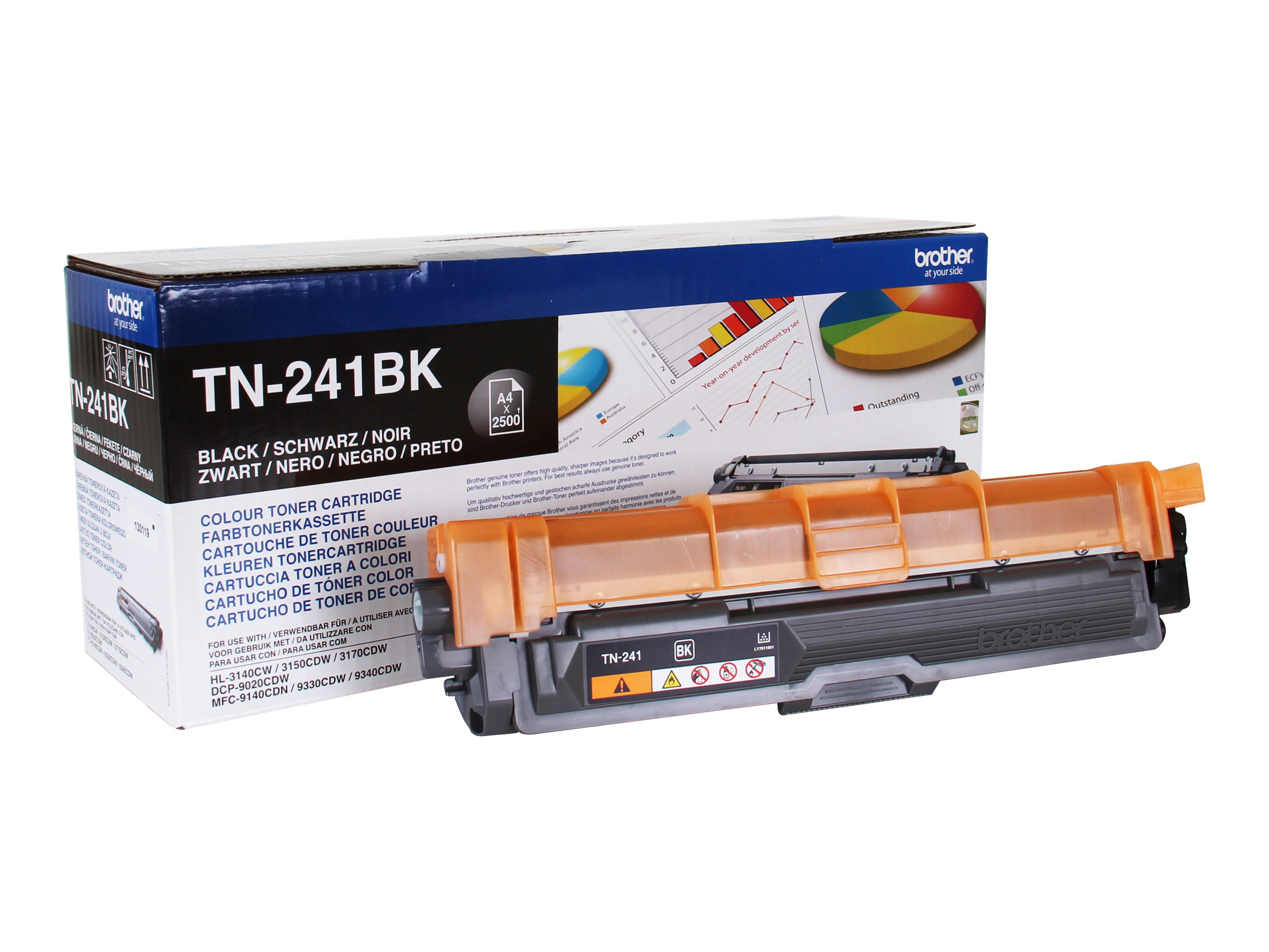 Czarny toner Brother TN-241BK w pudełku, ze schematem kolorów.