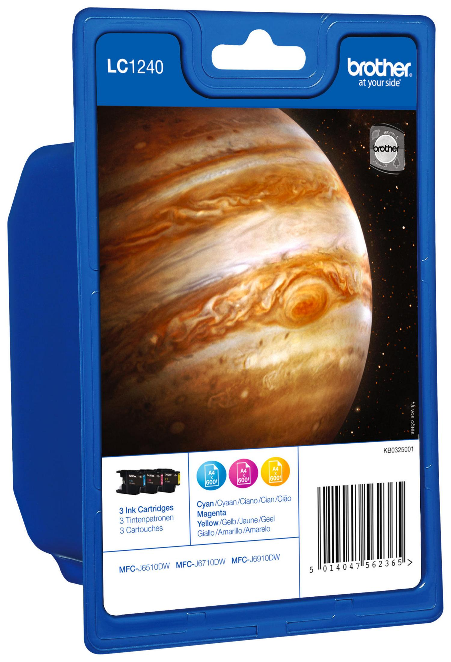 Confezione di cartucce d'inchiostro Brother LC1240, con immagine di Giove sulla scatola.