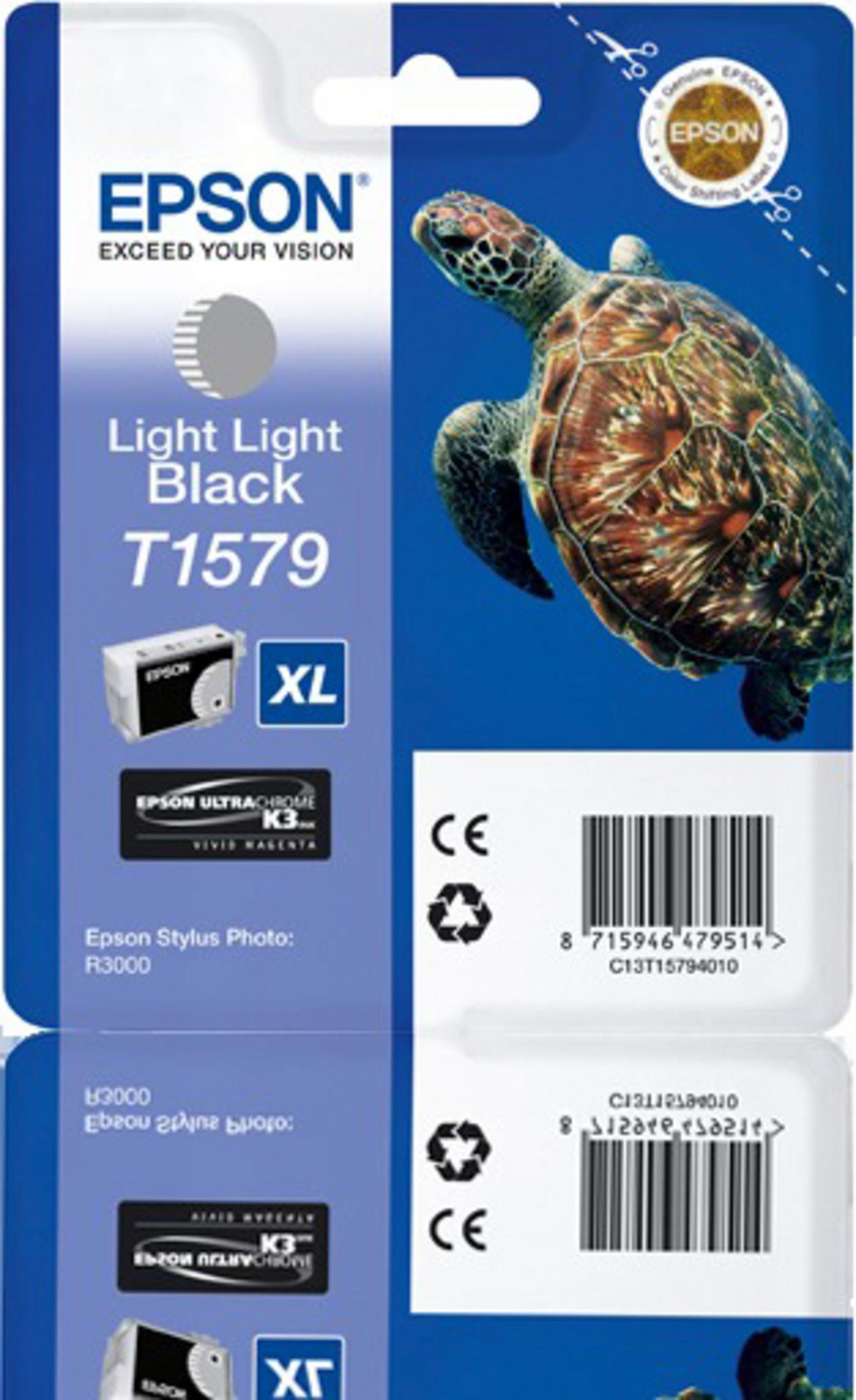 Opakowanie wkładu atramentowego Epson z wizerunkiem żółwia. Niebieskie tło.