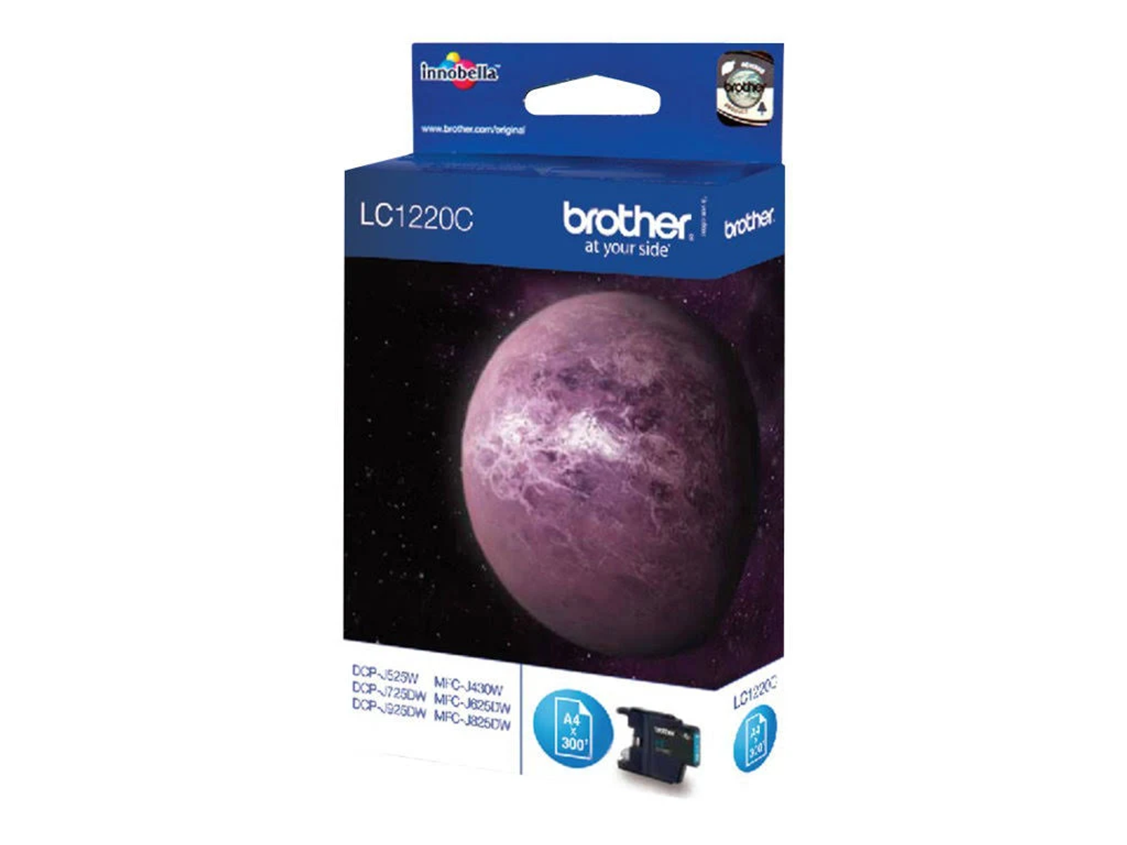 Brother LC1220C ink cartridge box. A purple planet is depicted on the box.