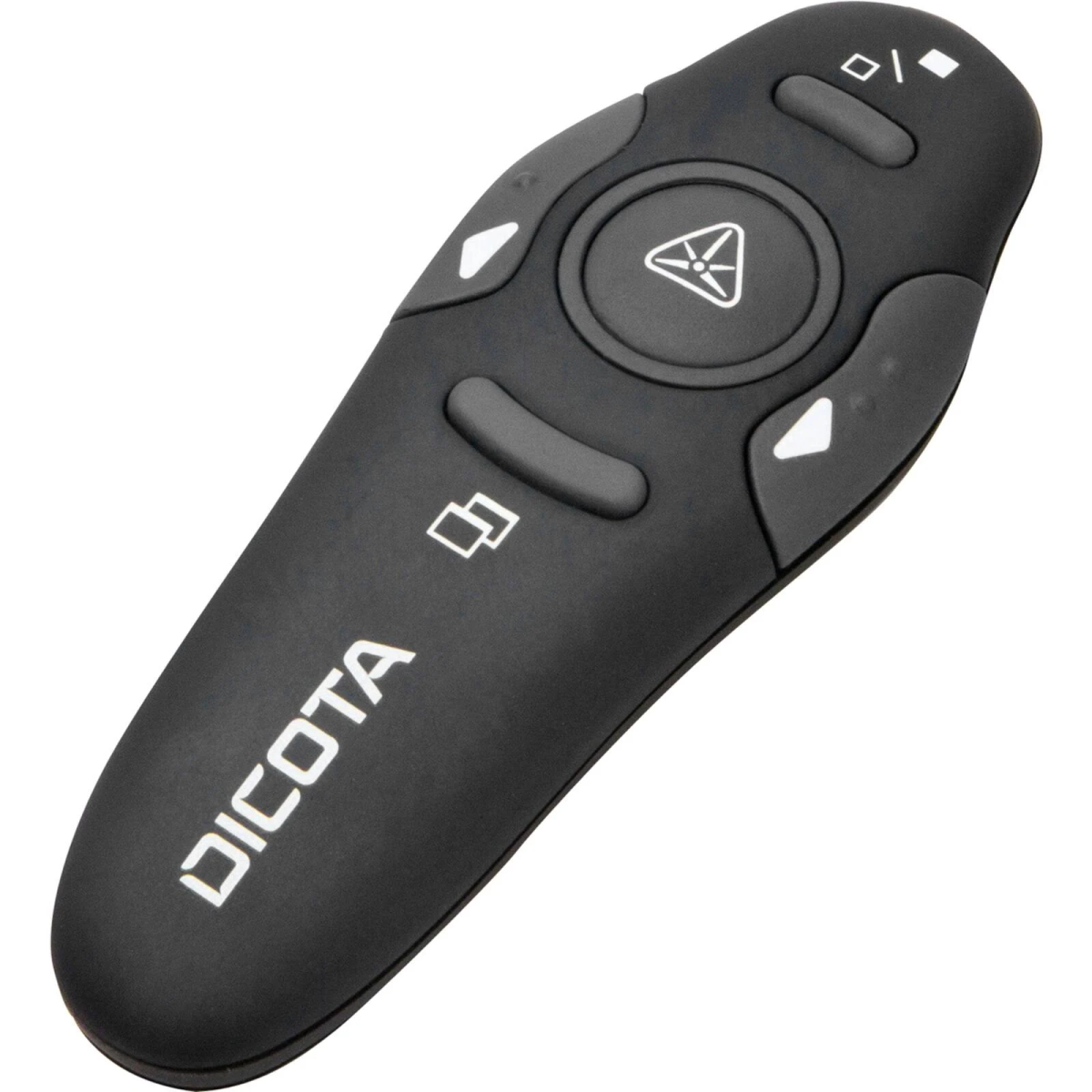 Schwarze Dicota Presenter-Fernbedienung mit mehreren Tasten und weißem Text.