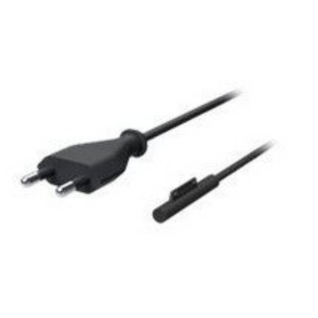Schwarzes Netzkabel mit Zweipol-Stecker und Magnetanschluss.