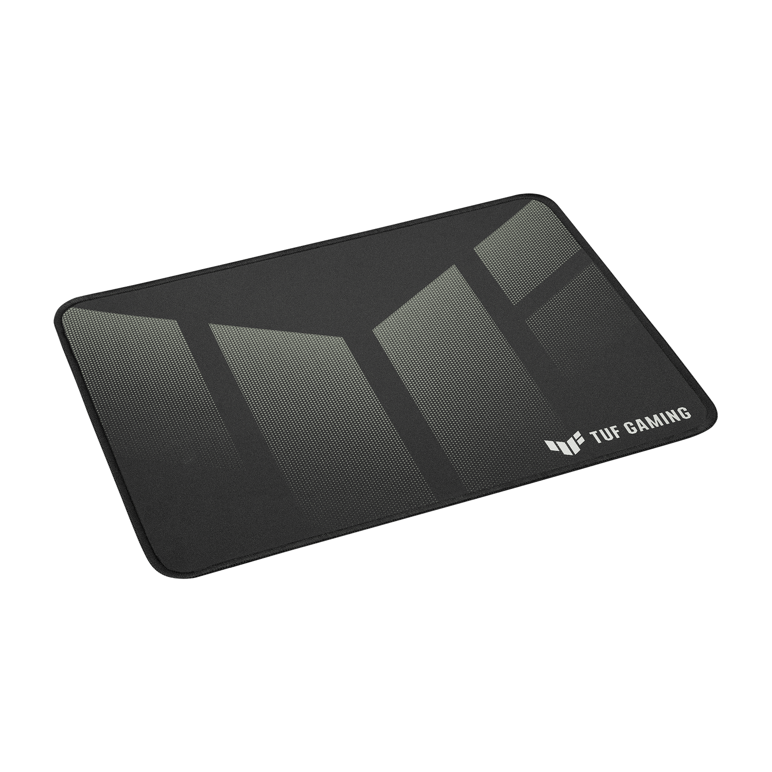 Czarna i szara podkładka pod mysz dla graczy z teksturowaną powierzchnią. Logo 'TUF GAMING'.