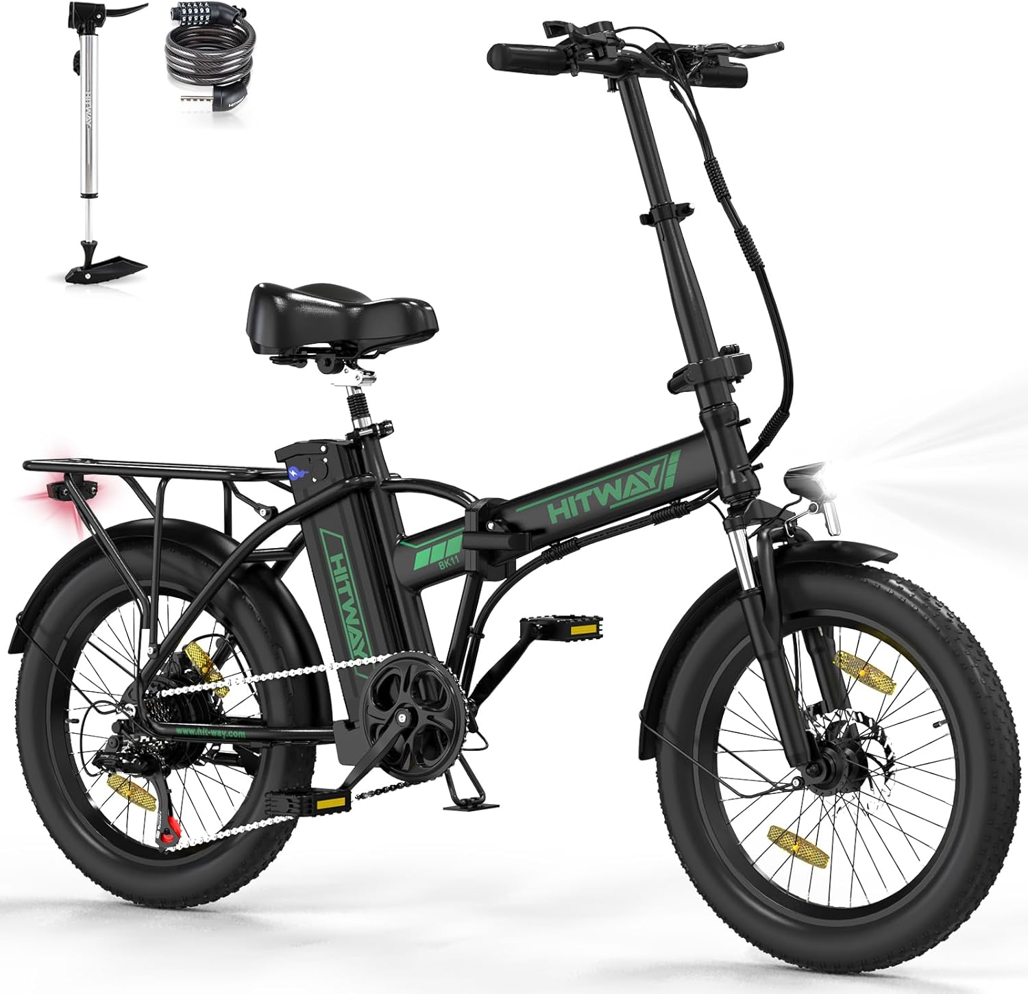 Bicicleta plegable HITWAY BK11, Bicicleta eléctrica, 250W, Verde