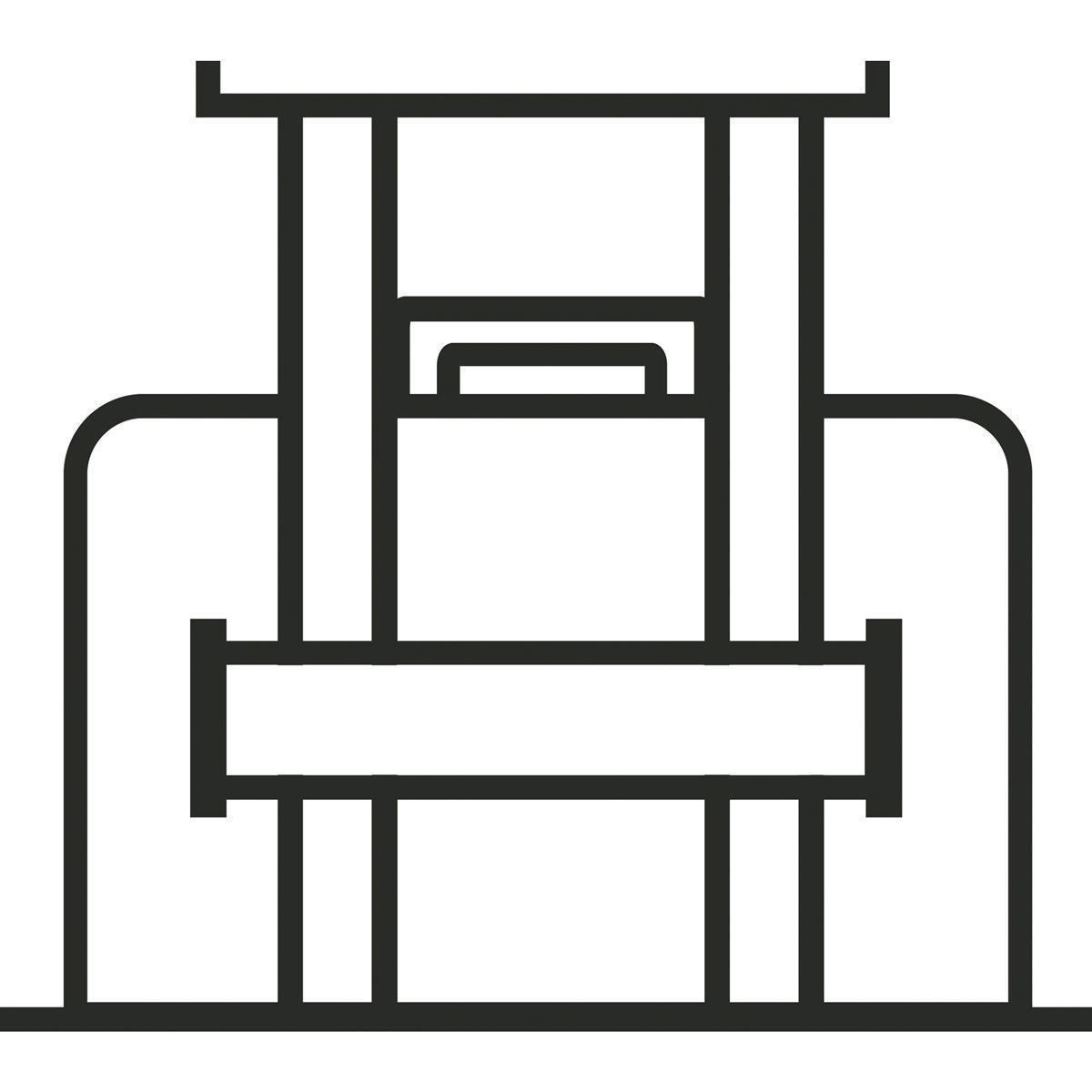 Un dessin au trait abstrait d'une machine ou d'un mécanisme, en noir et blanc.