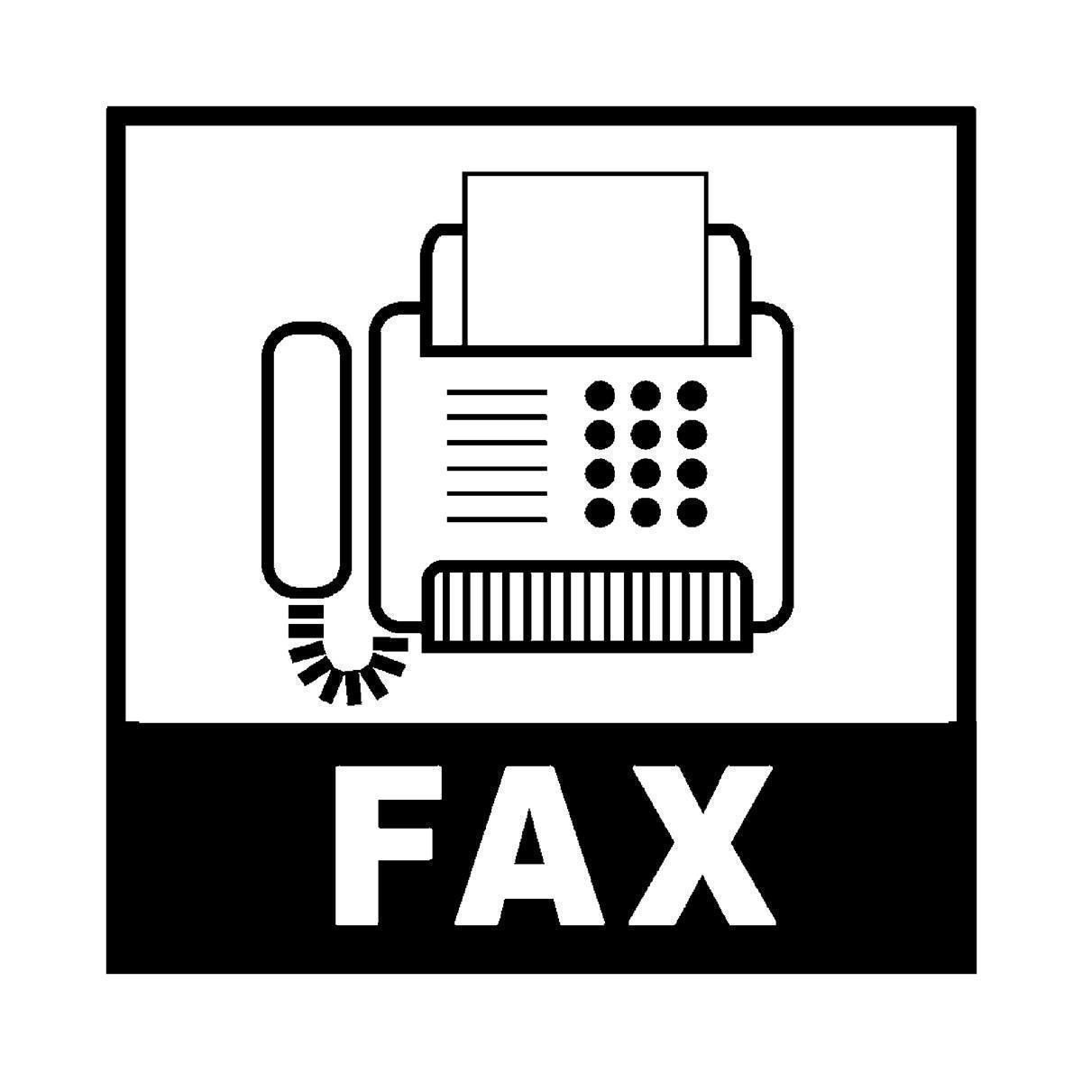 Schwarz-Weiß-Illustration eines Faxgeräts. Weißer Hintergrund.